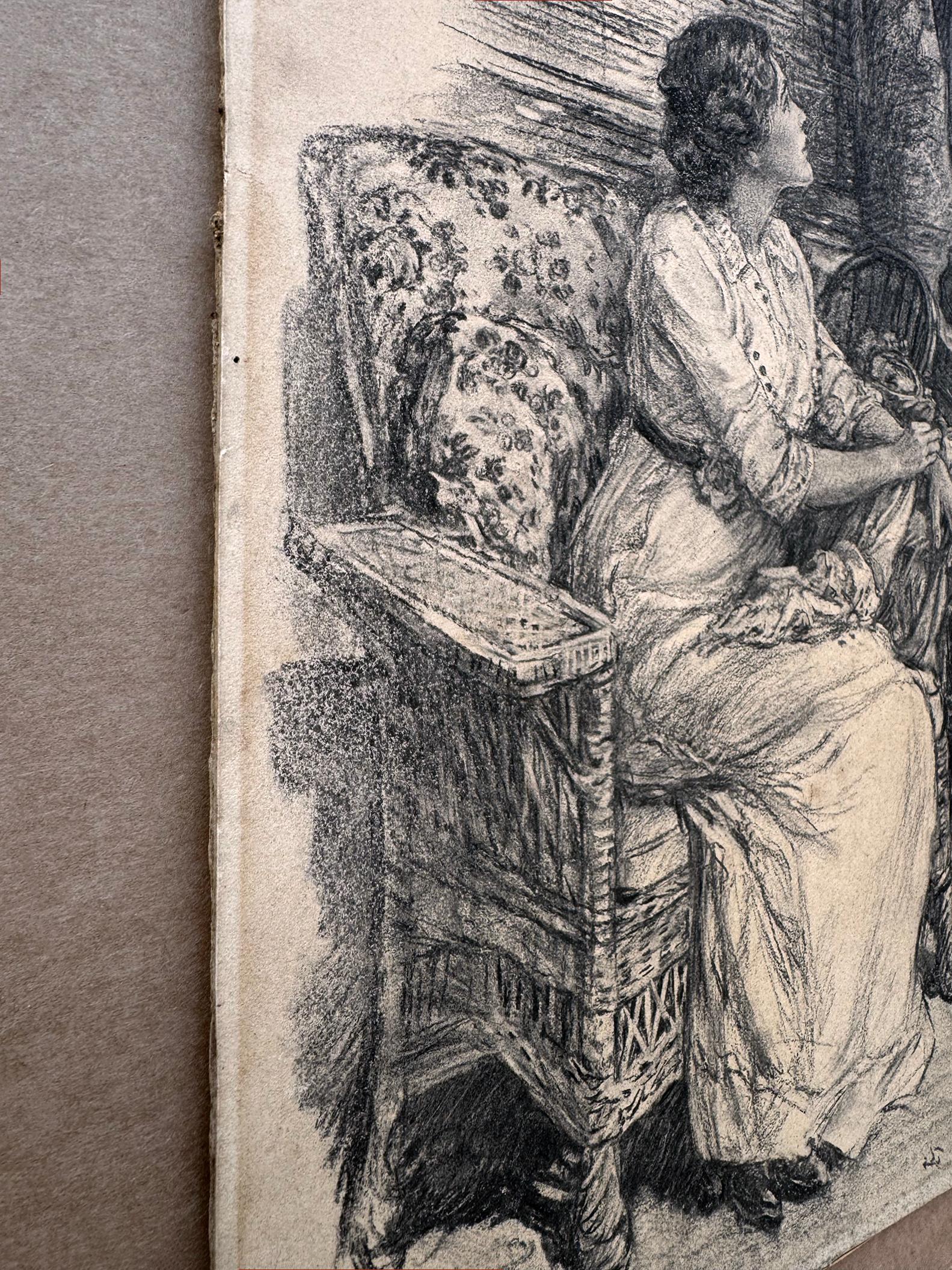 Attractive Young Woman Sitting in Chair and Looking Upwards in Domestic Setting For Sale 2