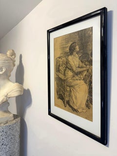 Attractive Young Woman Sitting in Chair and Looking Upwards in Domestic Setting