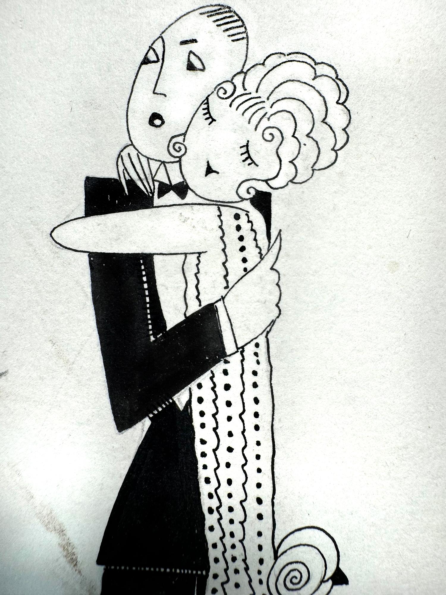 Ein anspruchsvolles Paar mit Beziehungsproblemen, dargestellt in schwarz-weißem Art-déco-Stil. 
Mit Bleistift geschrieben lautet die Überschrift: 