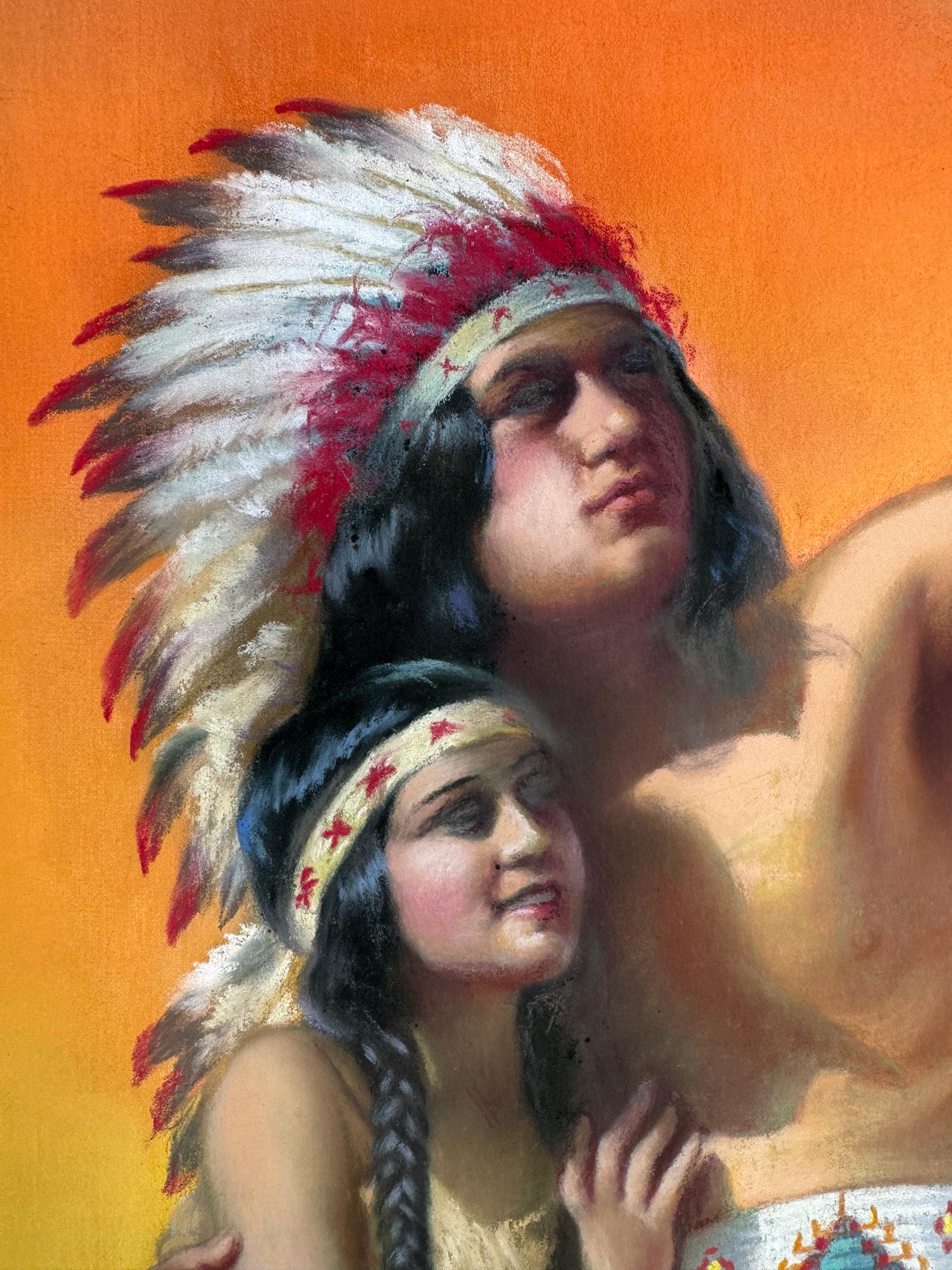 Hiawathas Flitterwochen - Heldenhafte Pose bei Sonnenuntergang – Art von Adelaide Hiebel