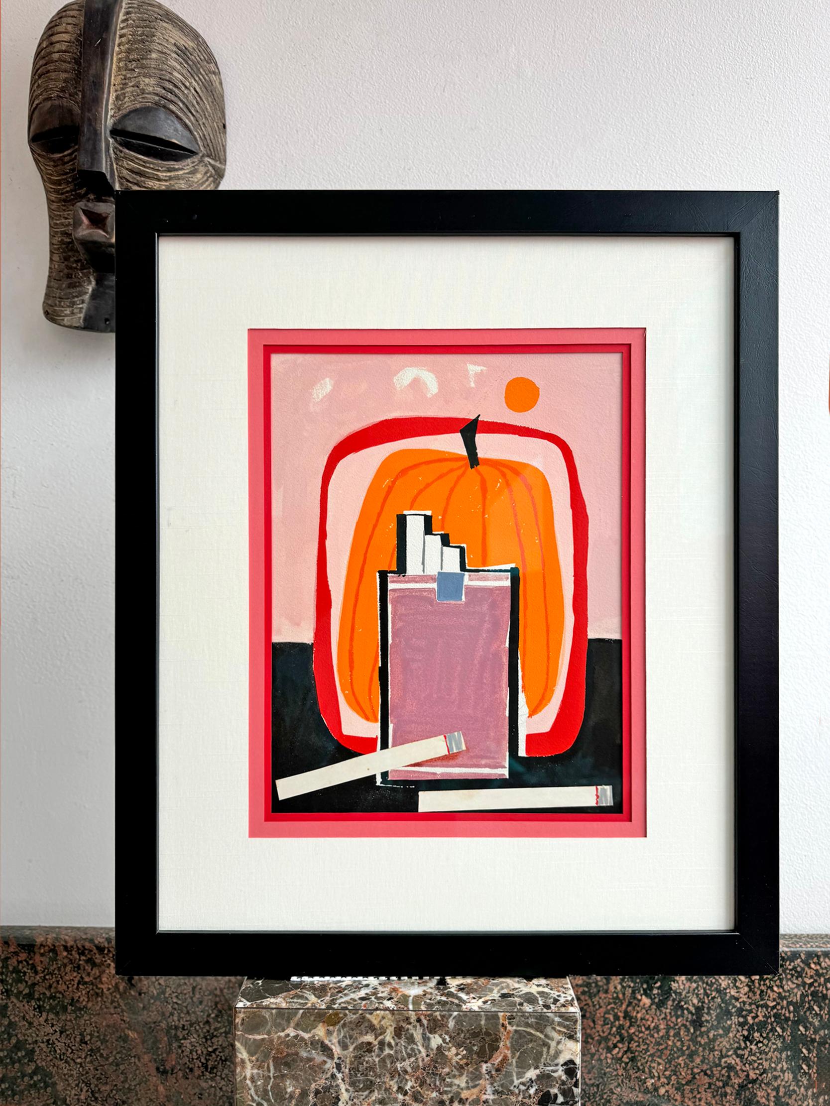 Illustration d'une publicité pour des cigarettes du milieu du siècle - Rouge Abstract Drawing par Mary Blair