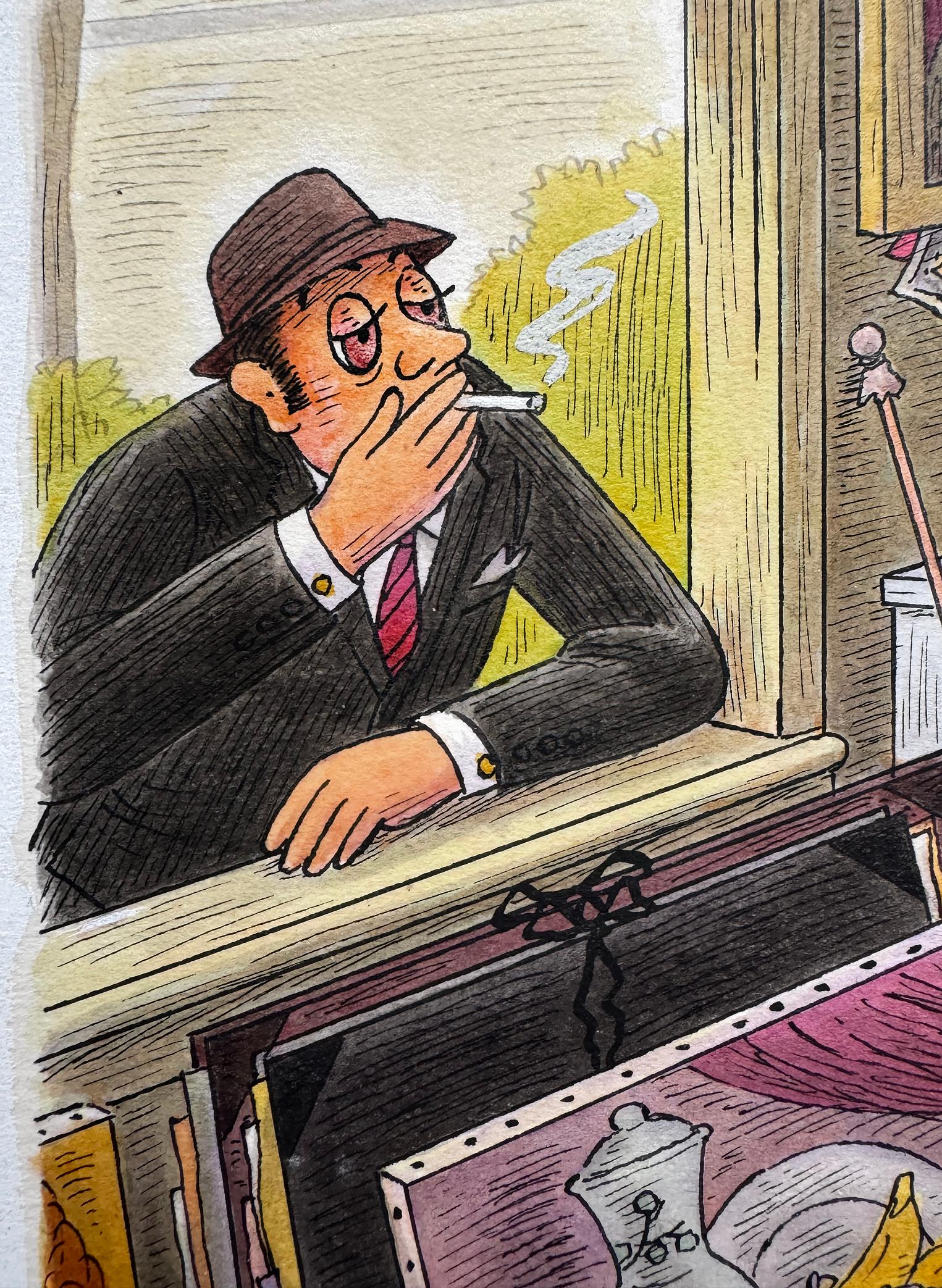 The Male Gaze: Literally,  Playboy Cartoon - American Realist Art by Richard Taylor