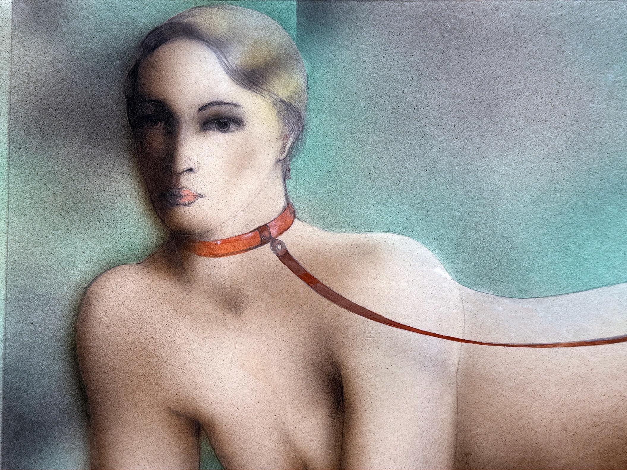 Donna sexy con guinzaglio e collare per cani:  S.I.M. - BDSM  - prima di Helmut Newton - Art di Christian Piper