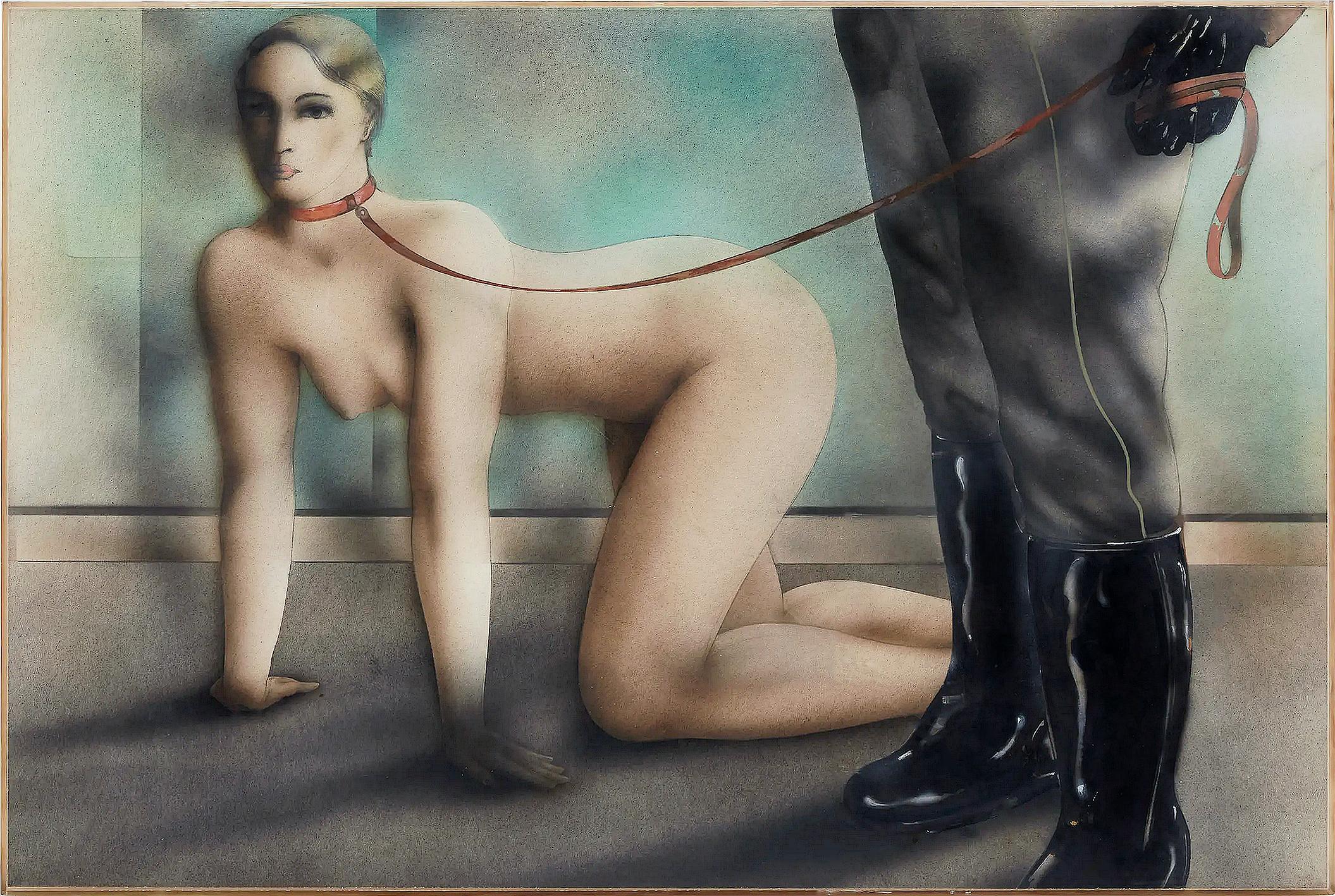 Donna sexy con guinzaglio e collare per cani:  S.I.M. - BDSM  - prima di Helmut Newton in vendita 9