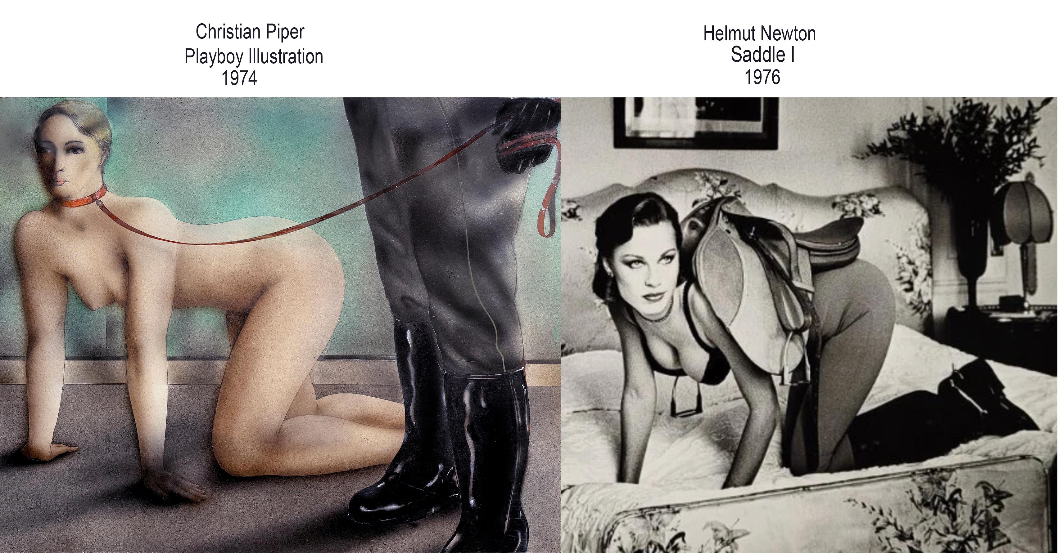 Donna sexy con guinzaglio e collare per cani:  S.I.M. - BDSM  - prima di Helmut Newton in vendita 1