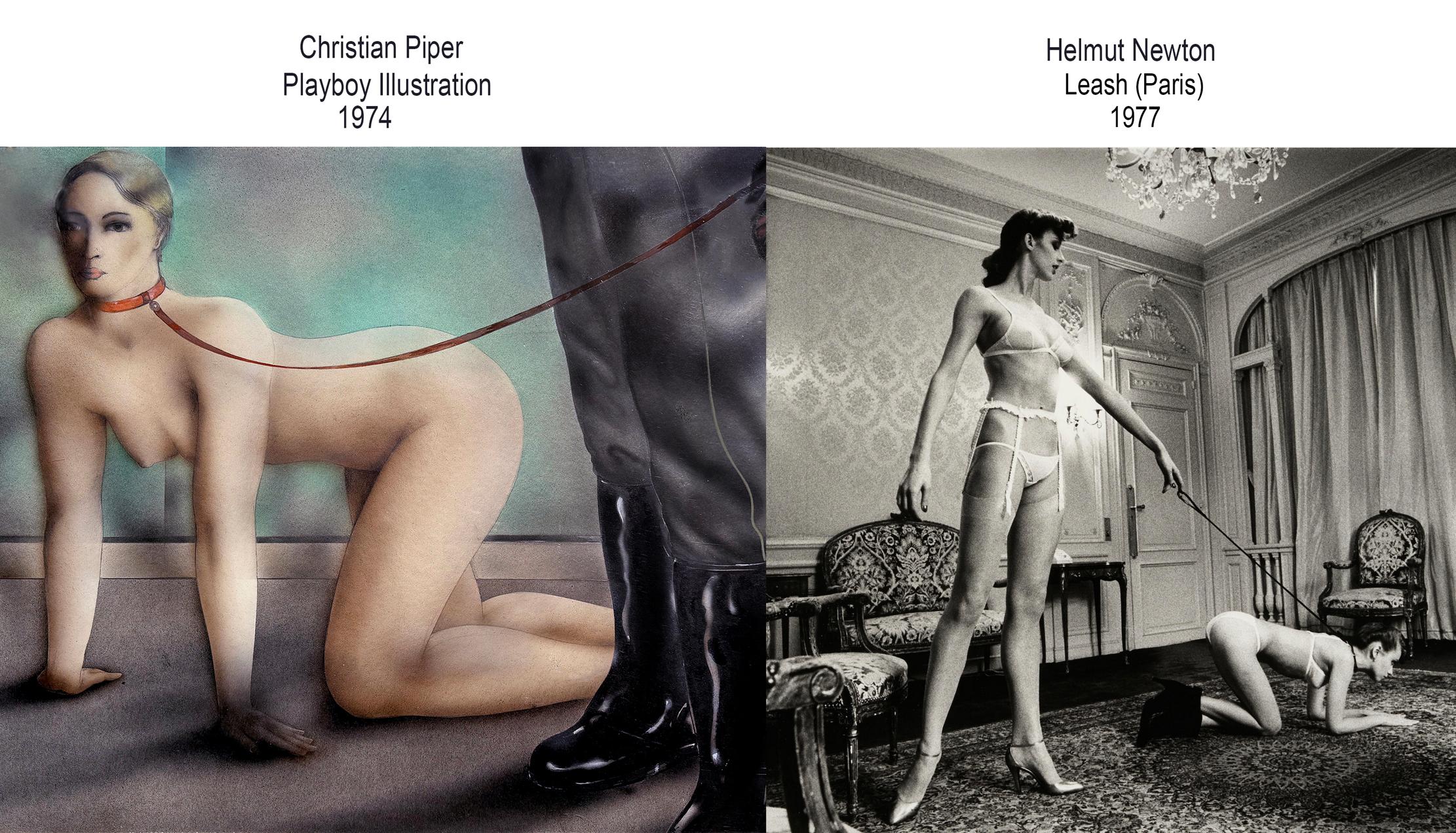 Donna sexy con guinzaglio e collare per cani:  S.I.M. - BDSM  - prima di Helmut Newton - Nude Grigio di Christian Piper