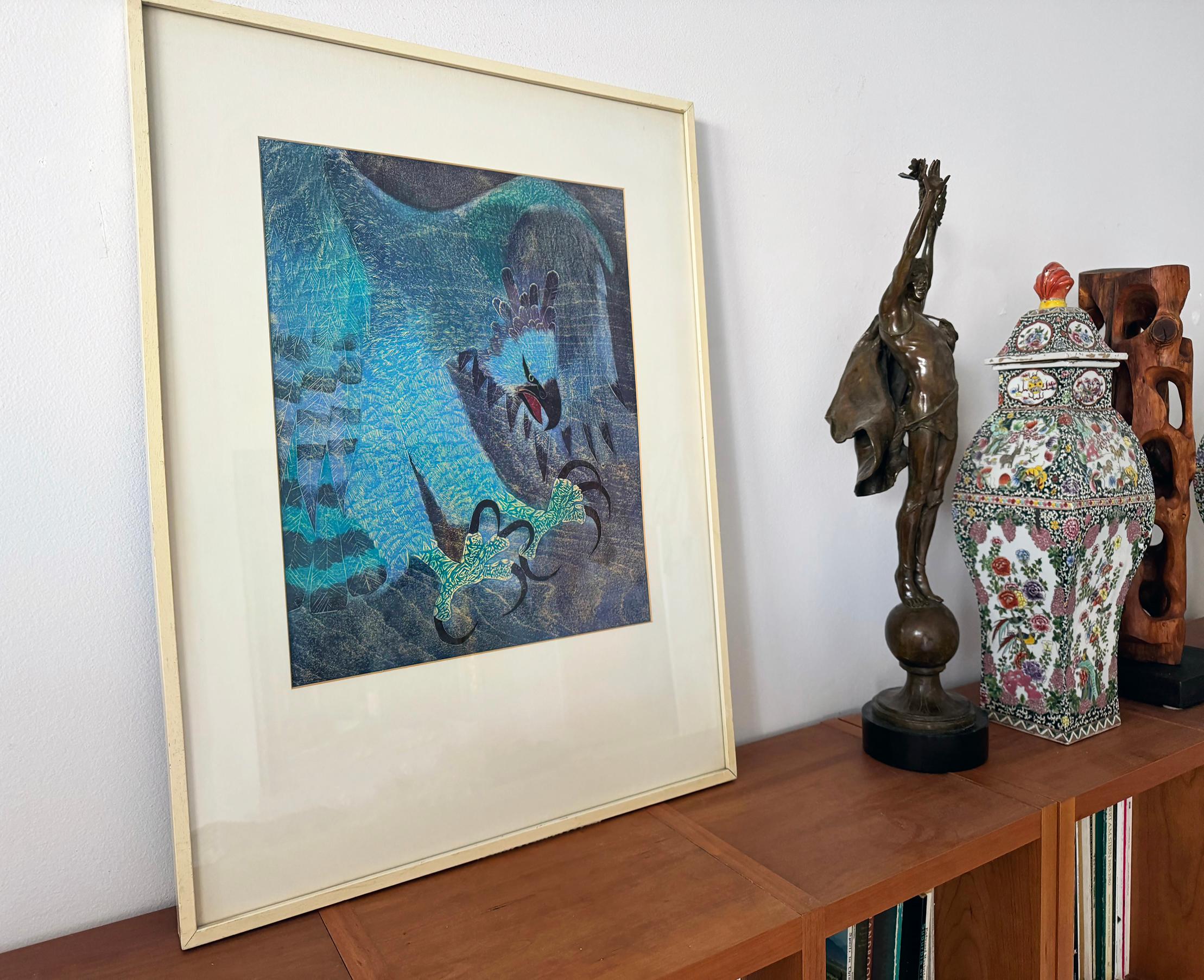 Aigle attaquant aux serres prêtes à frapper sa proie en bleu -Japonais-Américain en vente 6