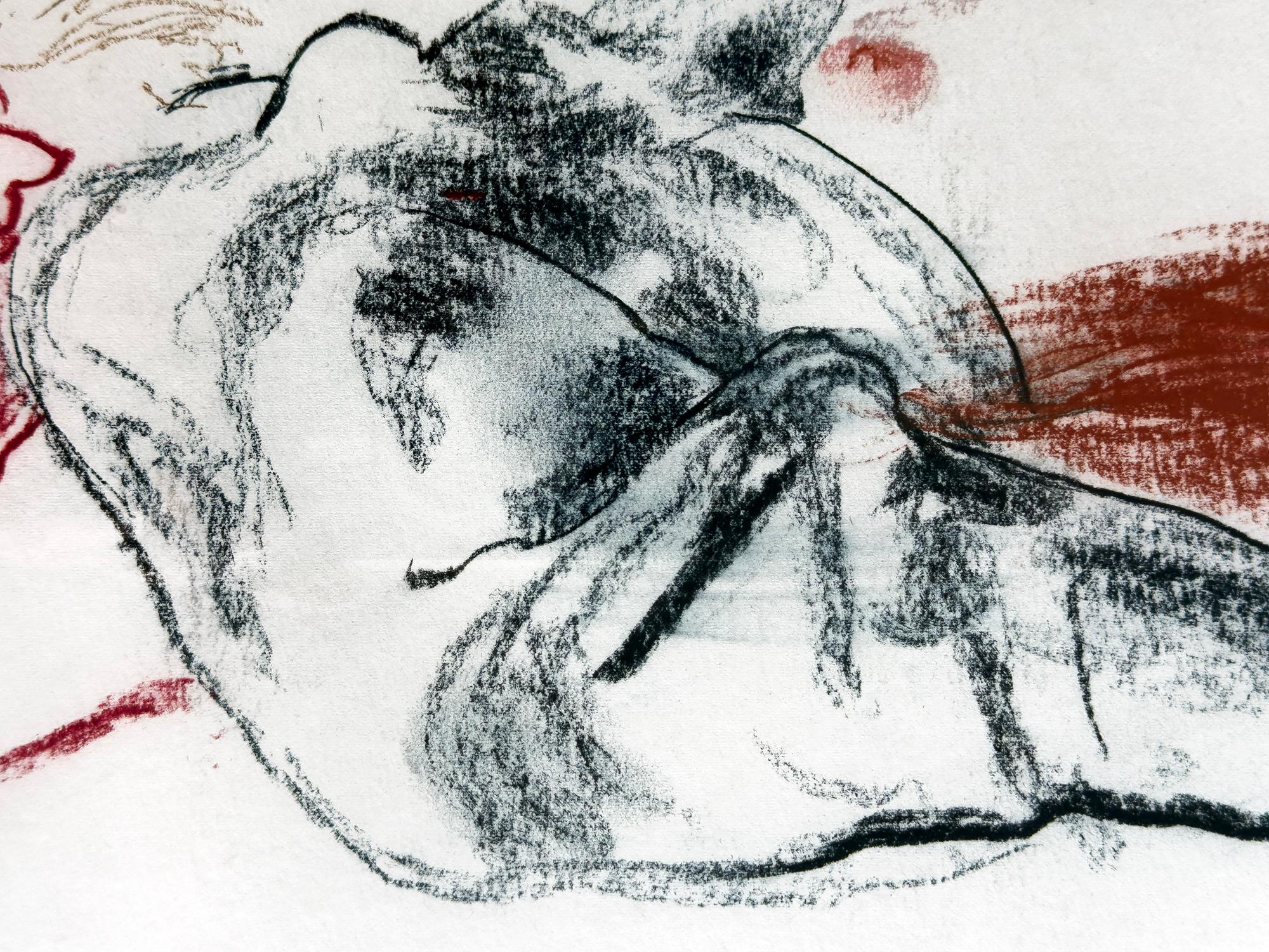 Sexy Mujer Desnuda Masturbándose - Desde la Mirada Femenina - Figurative Art Beige de Elizabeth Bennett