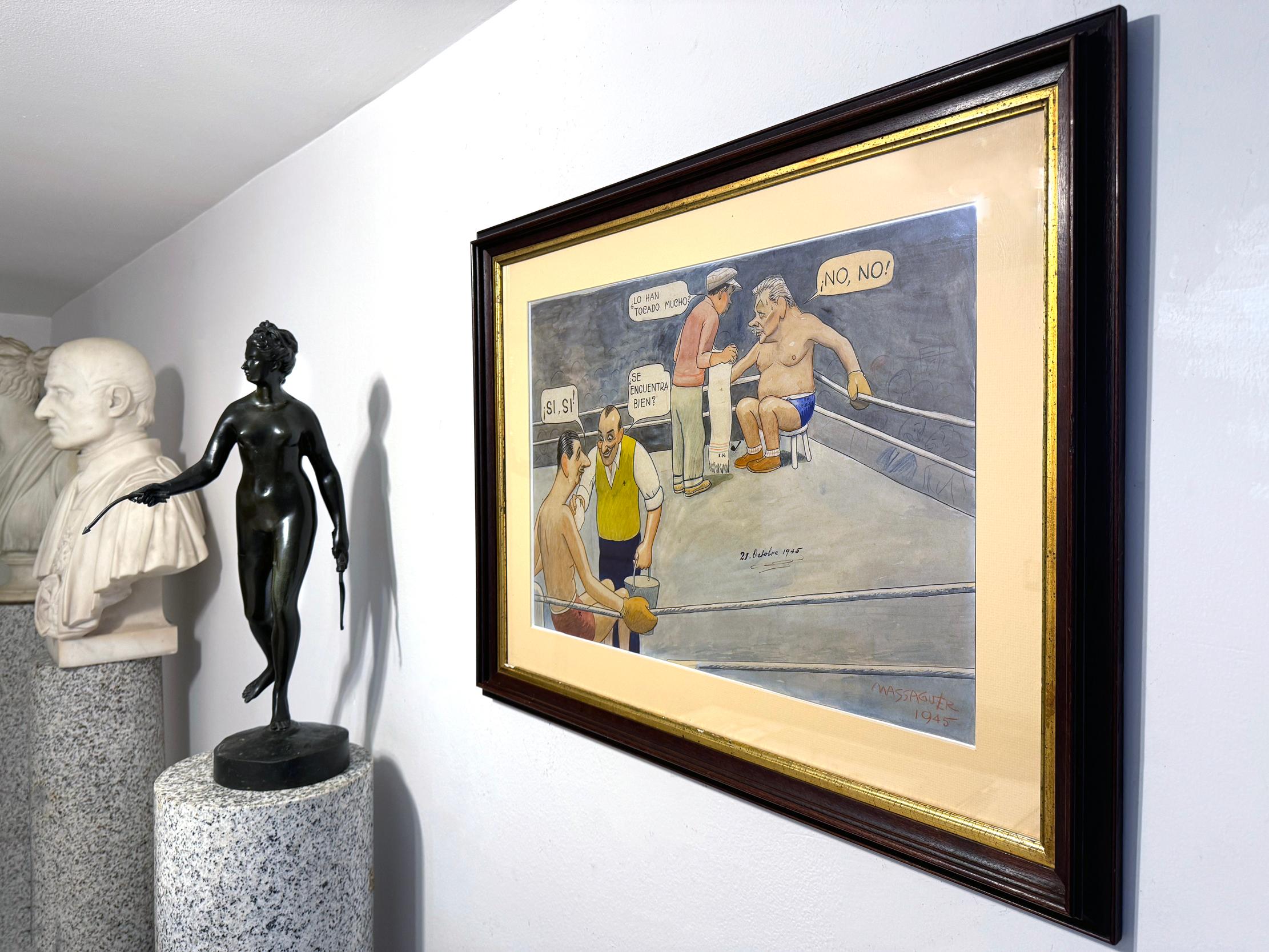 Charles de Gaulle Boxing Match Political Cartoon - Cuban Artist For Sale 2