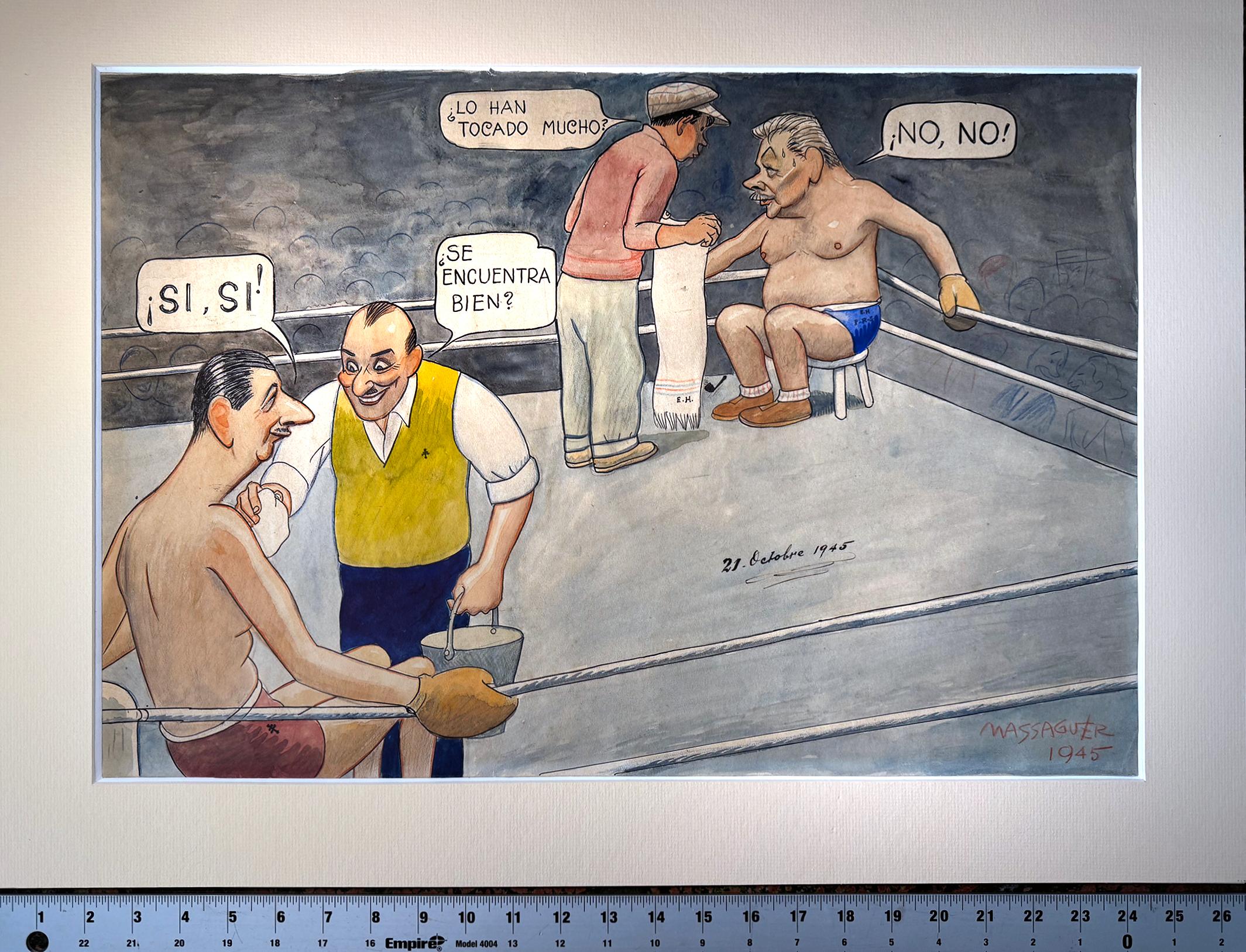Charles de Gaulle Boxing Match Political Cartoon - Cuban Artist For Sale 6