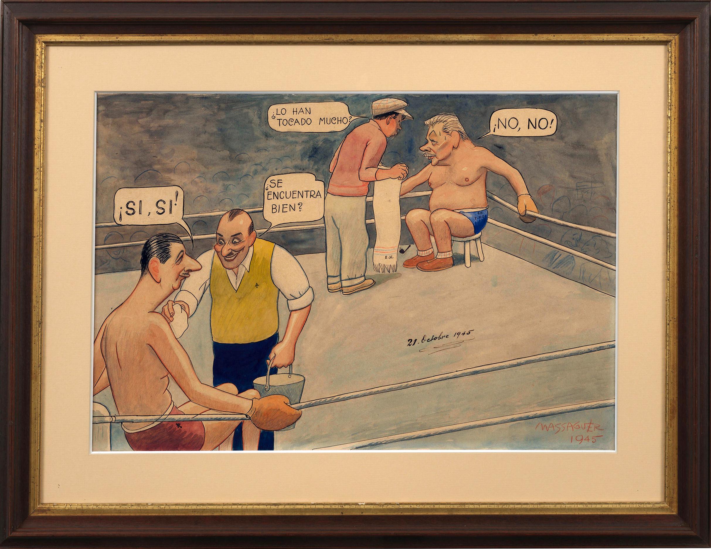 Charles de Gaulle Boxing Match Political Cartoon - Cuban Artist For Sale 11