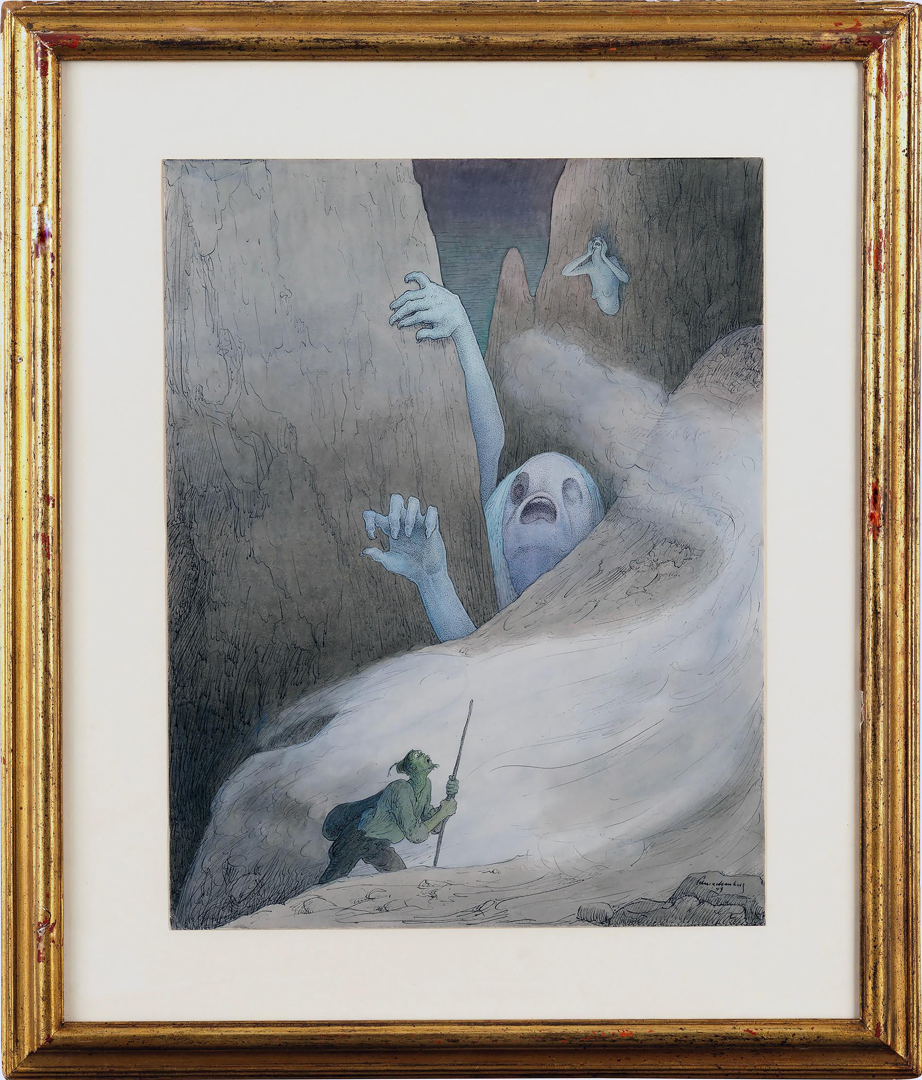 Scary Nightmare Monsters Emerge from the Mountains - Art by Walter Schnackenberg