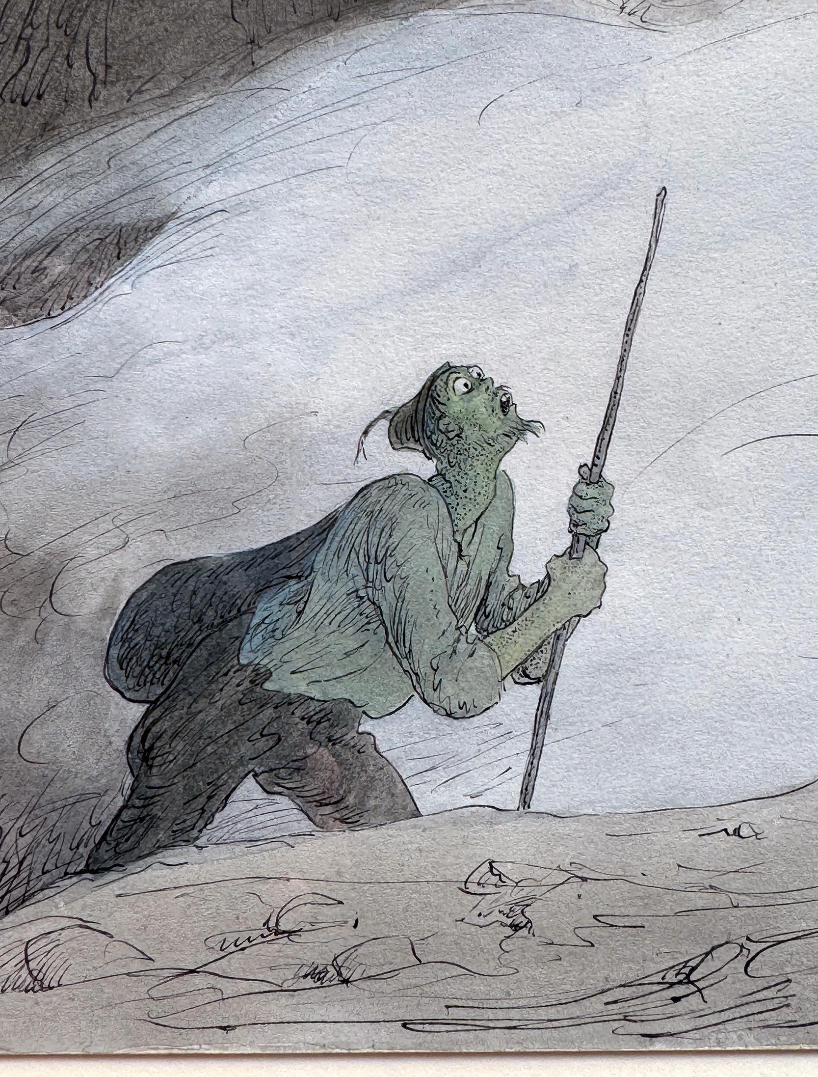 Scary Nightmare Monsters Emerge from the Mountains - Gray Figurative Art by Walter Schnackenberg