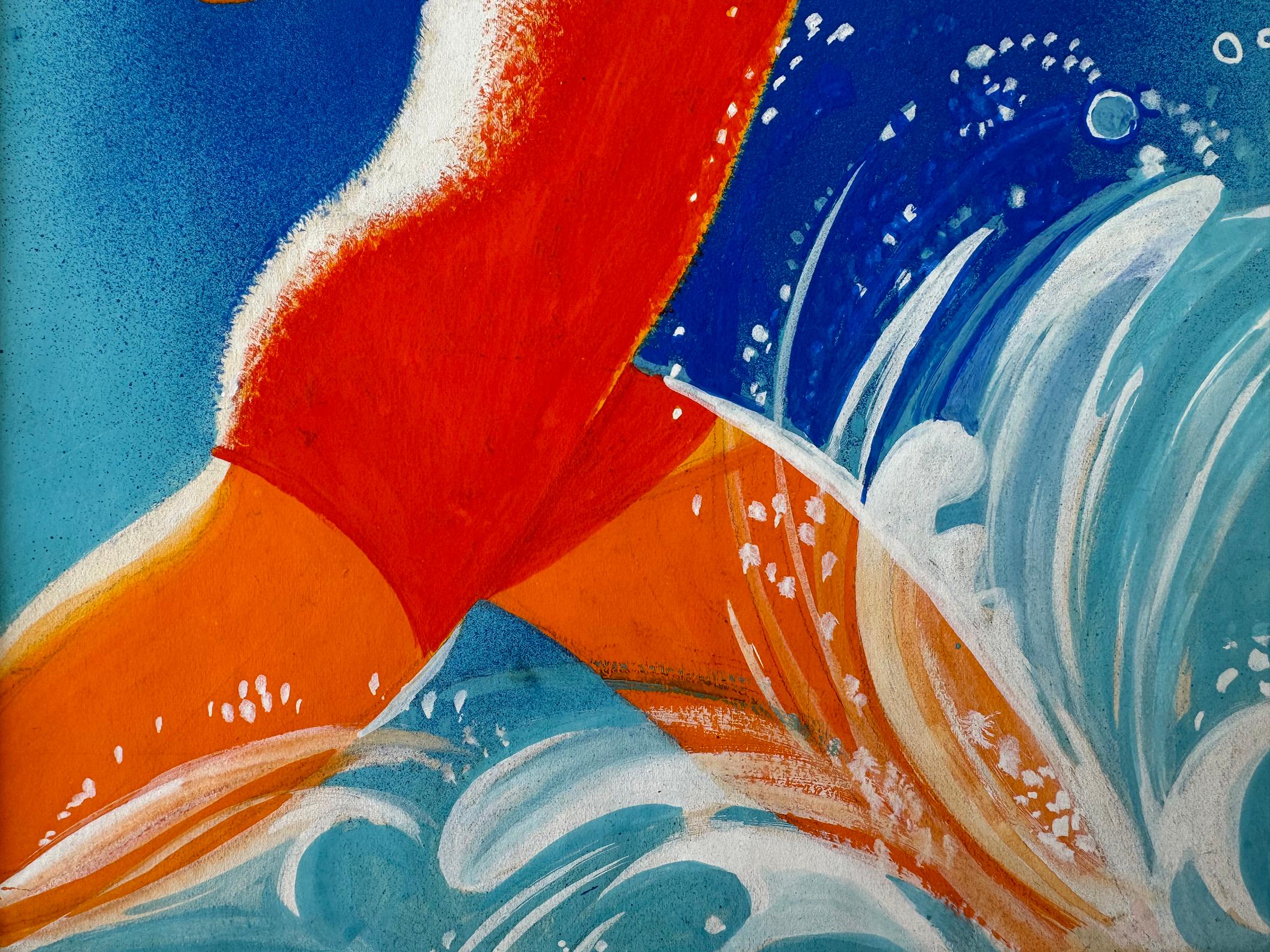 La ilustradora del Medio Oeste Robin Artine Smith representa a una nadadora corriendo de la playa al agua.  La imagen gráfica en forma de póster capta un momento cumbre de pura diversión y alegría, con la sonrisa del sujeto brillando más que el sol