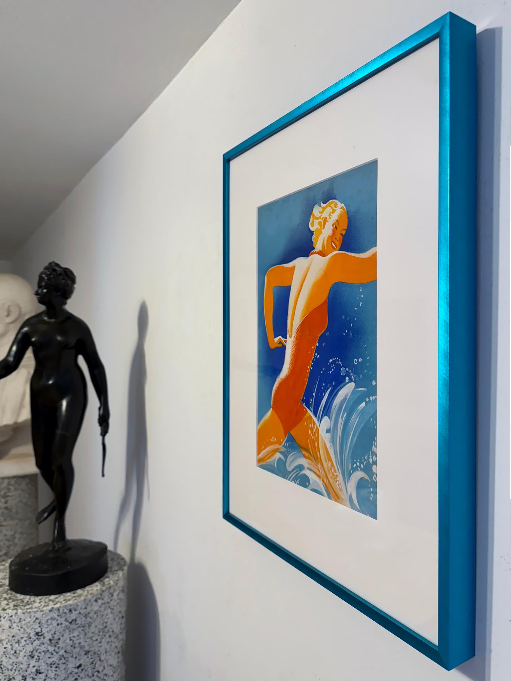 Nadadora Art Decó - Diversión estival - Ilustradora femenina en venta 9