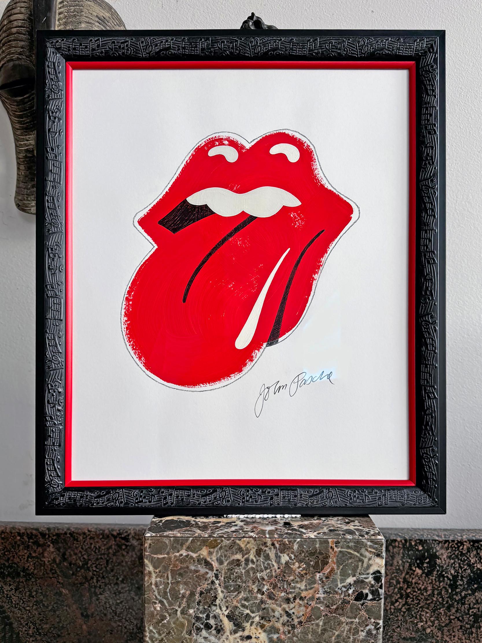 La infame lengua y los labios de The Rolling Stones aparecen en esta versión posterior única pintada a mano por el artista, basada en su icónico diseño de los años 70. En 1970, a la edad de 25 años, John Pasche estaba diseñando el cartel de una gira