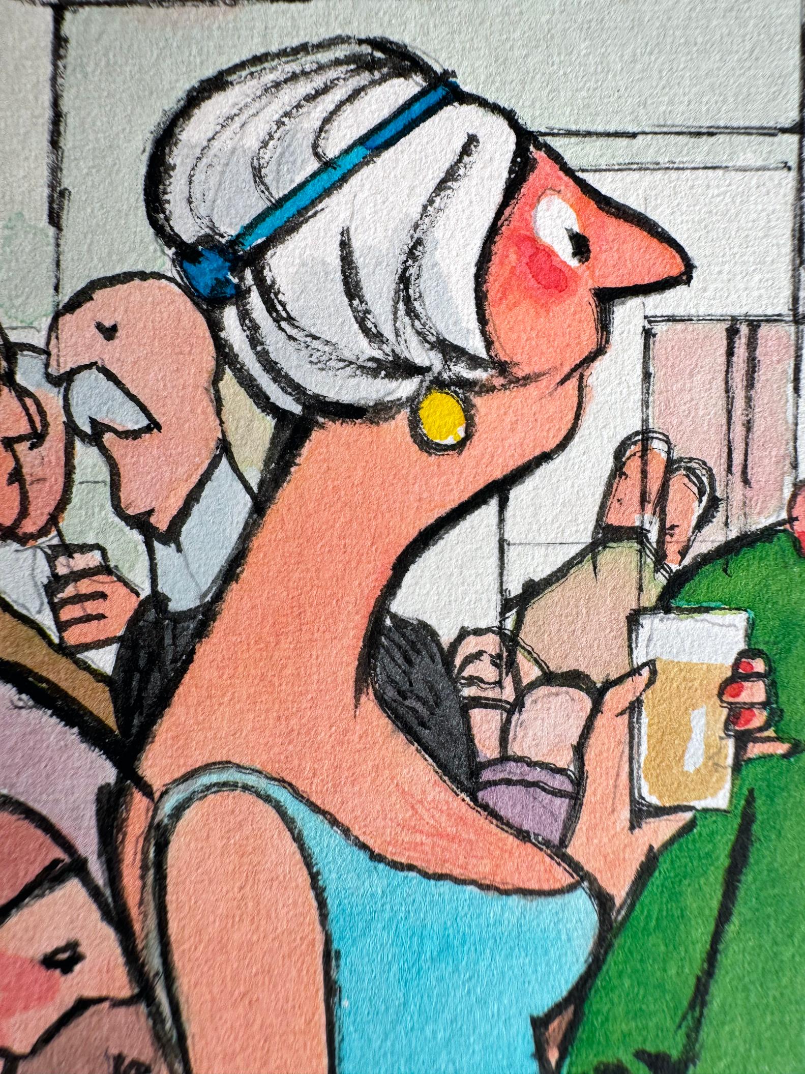 Sesso a tre - Scambisti - Cocktail party anni '70 - Cartone animato di Playboy - Nude Beige di Dink Siegel