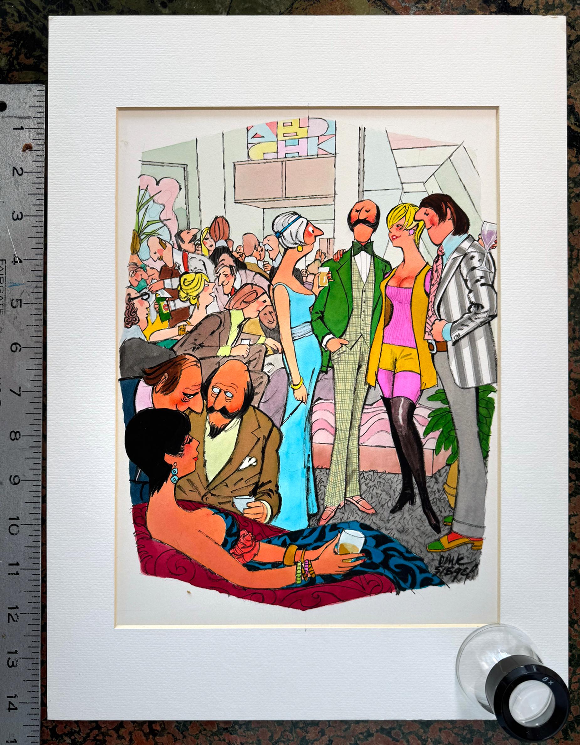 Sesso a tre - Scambisti - Cocktail party anni '70 - Cartone animato di Playboy in vendita 5