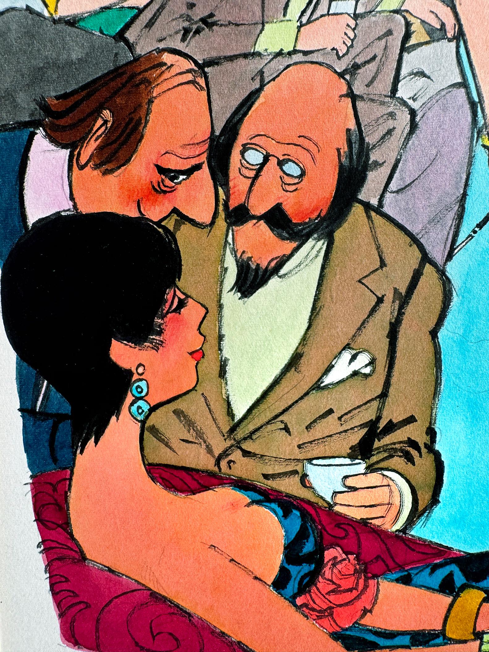 Sesso a tre - Scambisti - Cocktail party anni '70 - Cartone animato di Playboy in vendita 1