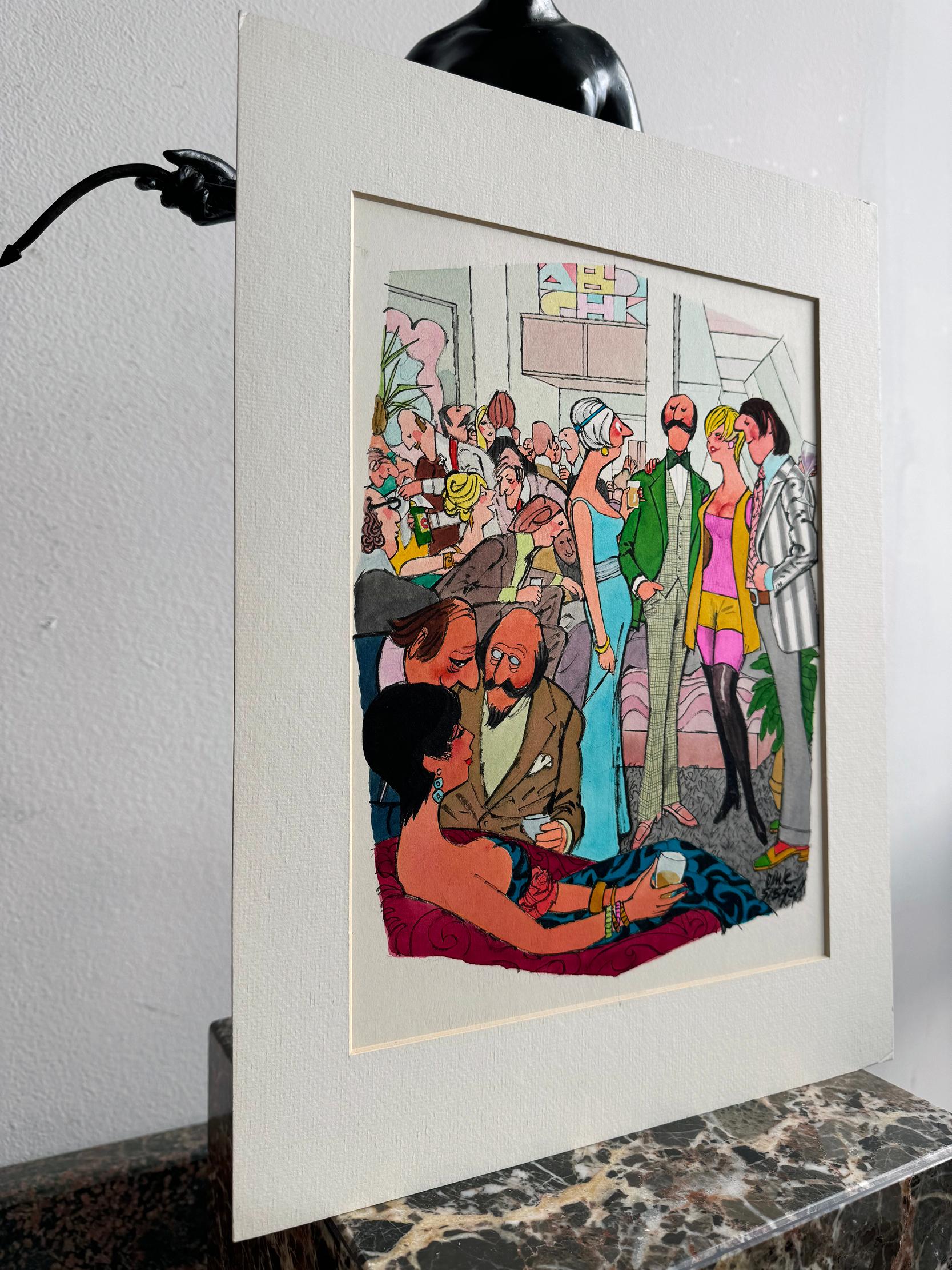 Sesso a tre - Scambisti - Cocktail party anni '70 - Cartone animato di Playboy in vendita 8