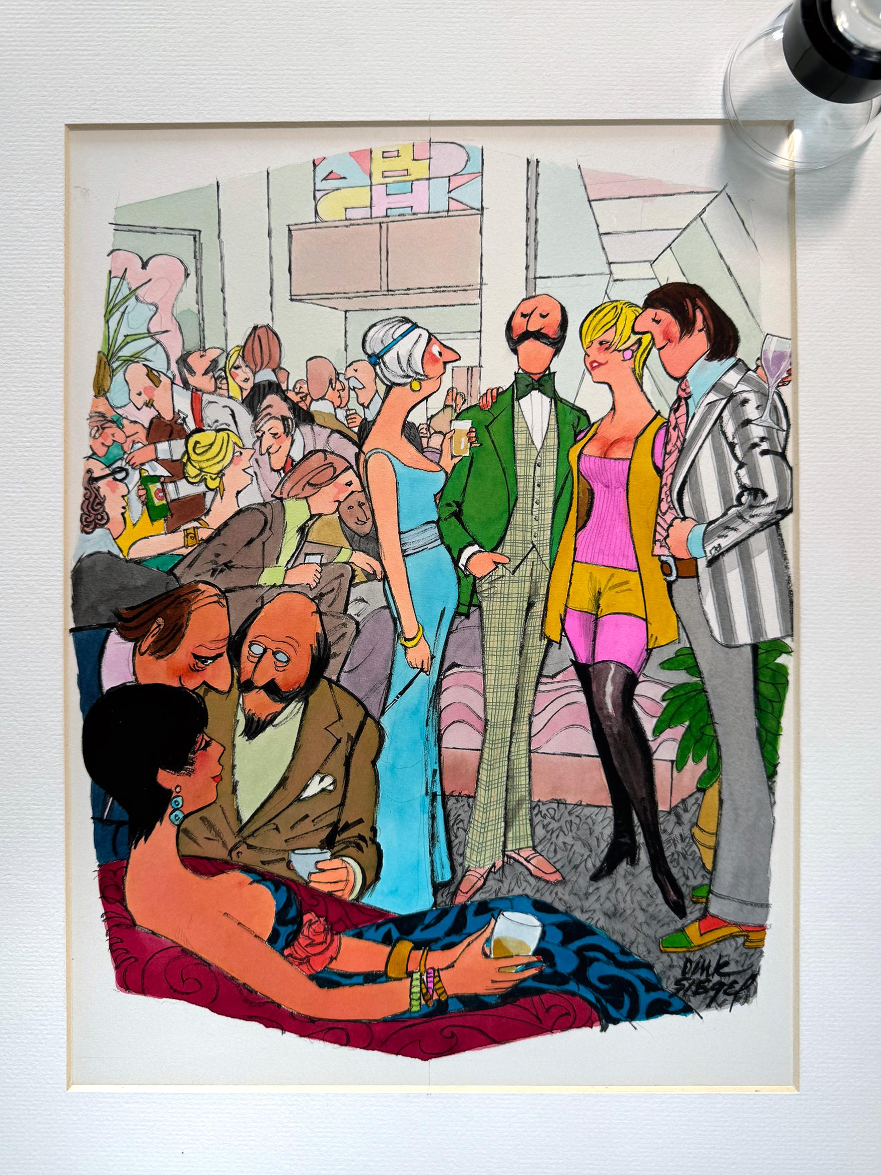 Sesso a tre - Scambisti - Cocktail party anni '70 - Cartone animato di Playboy in vendita 6