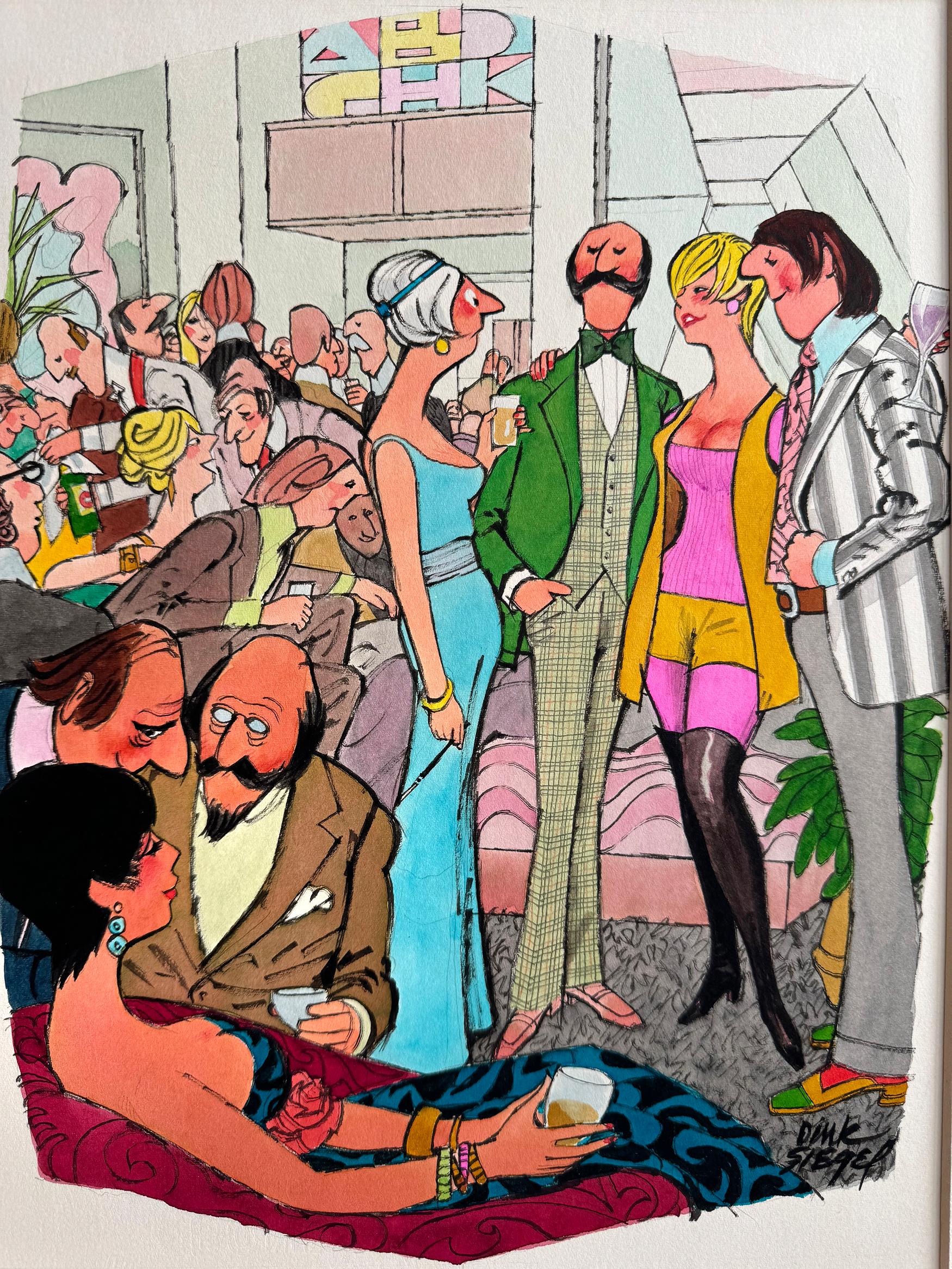 Sesso a tre - Scambisti - Cocktail party anni '70 - Cartone animato di Playboy in vendita 7