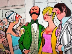 Threesome Swingers Cocktail Party 1970s Playboy Cartoon