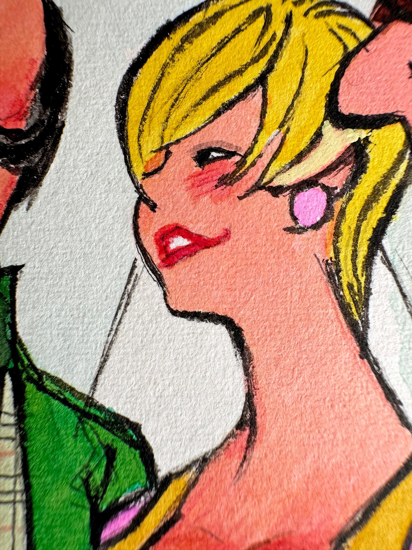 Sesso a tre - Scambisti - Cocktail party anni '70 - Cartone animato di Playboy - Art American Modern di Dink Siegel