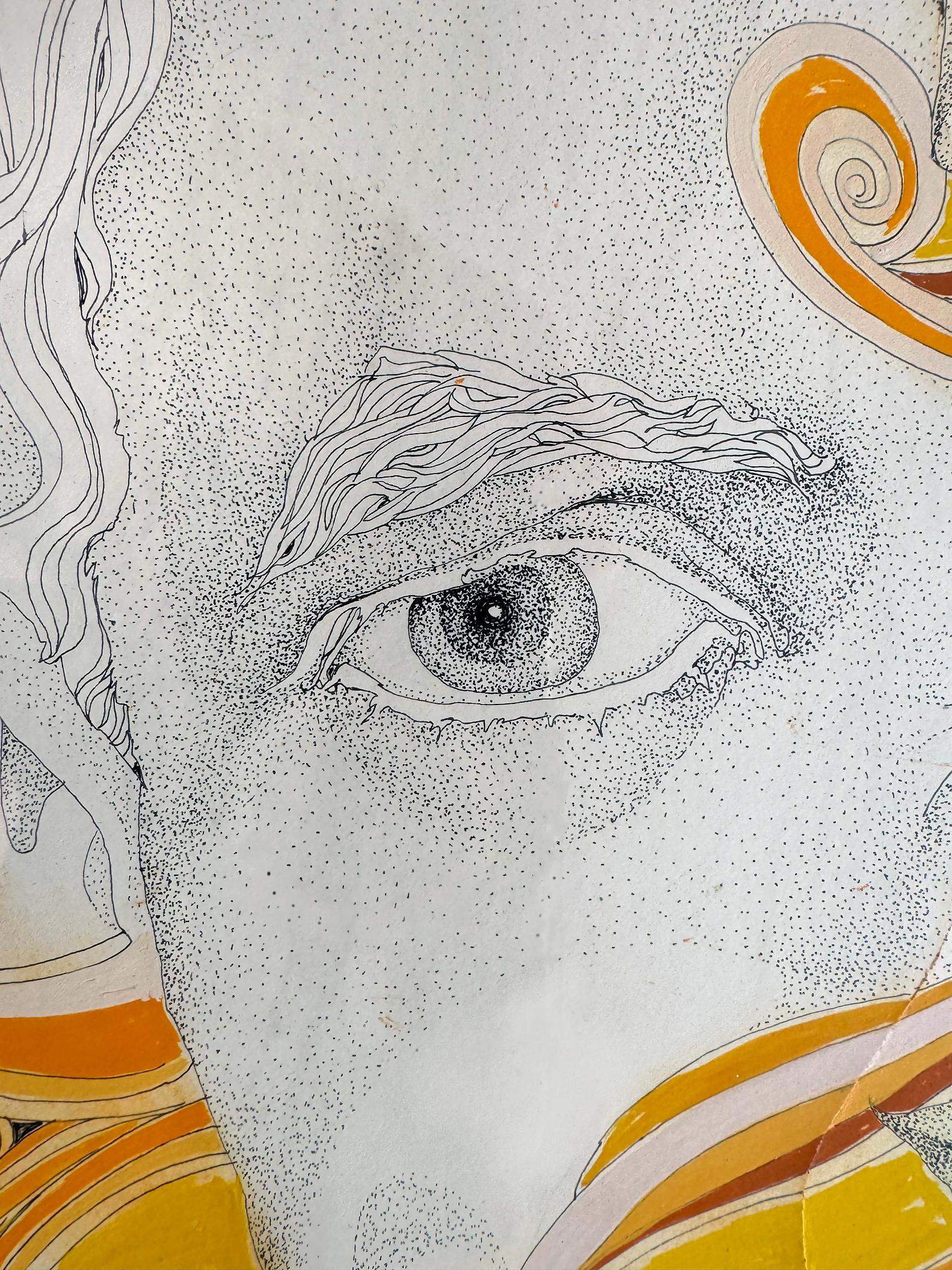 James Spanfeller (siglo XX) Dibujo en técnica mixta sobre tabla.
Esta ilustración apareció en la página 68 del número de agosto de 1970 de la revista Playboy, ilustrando el relato de ficción de Mary McCarthy titulado 