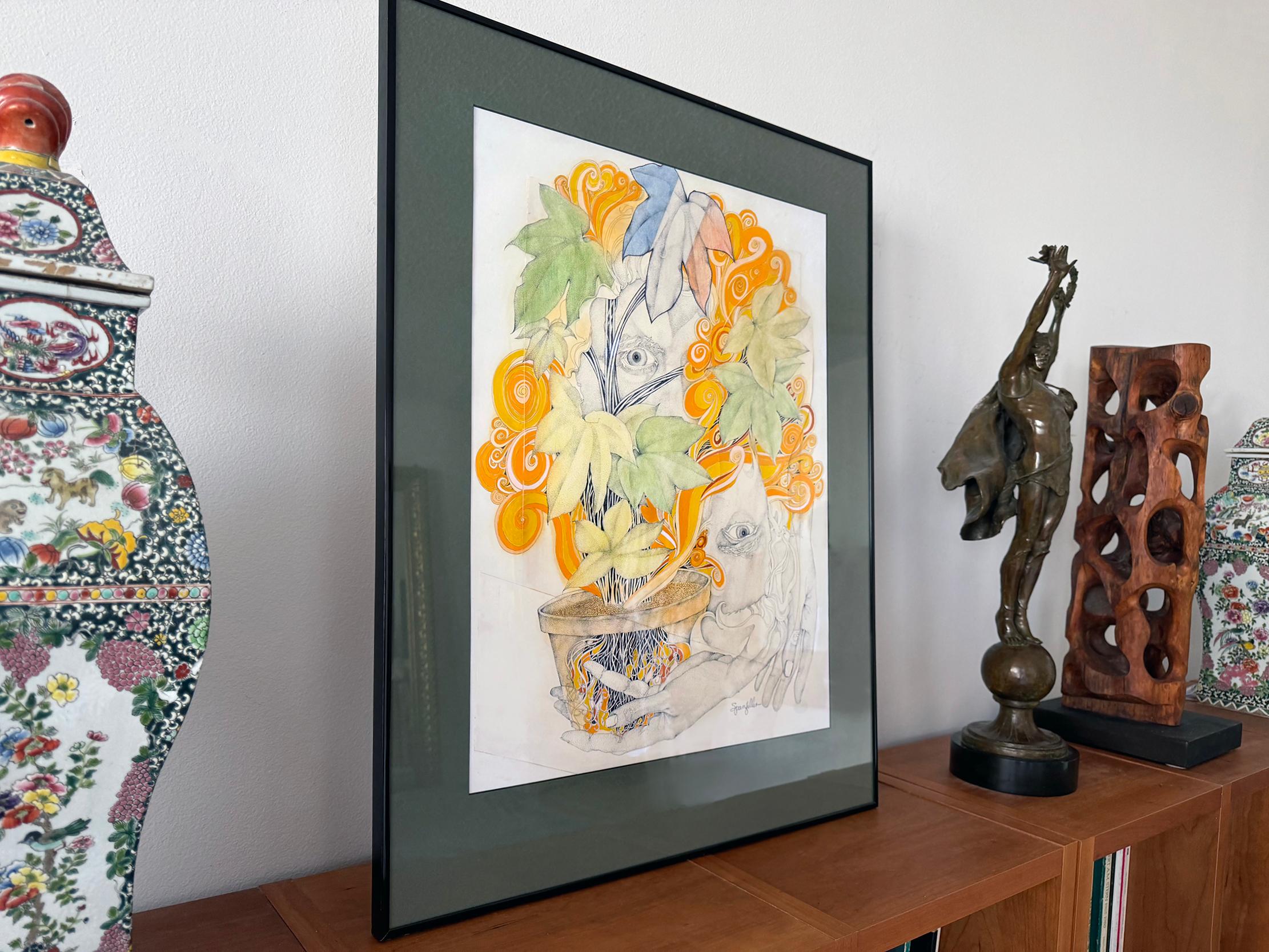 Dos Ojos Psicodélicos con Planta y Flores Groovy - Art Conceptual de James Spanfeller