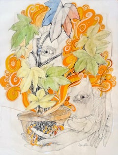 Psychedelic Two Eyes with Groovy Plant & Flowers