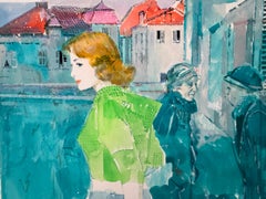Harper's Bazaar Mid Century Fashion Illustration, Watercolor on Board