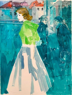 Illustration de mode du milieu du siècle de Harper
s Bazaar, aquarelle sur carton