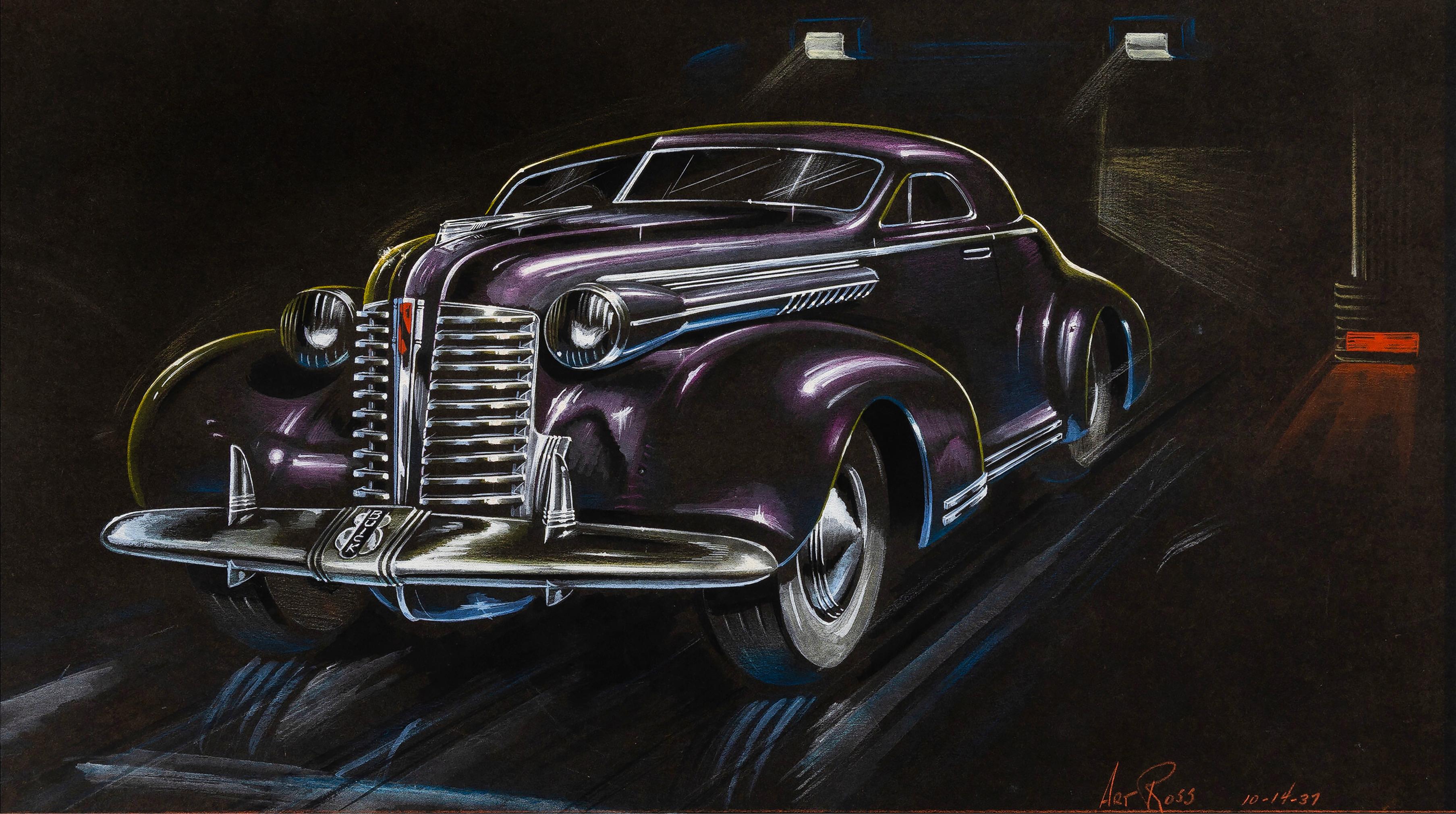 Vintage Buick Concept Design Art Deco Illustration "Goldenes Zeitalter" des Autodesigns