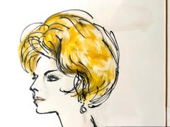 Porträt von Grace Mirabella Mode-Illustration aus der Mitte des Jahrhunderts
