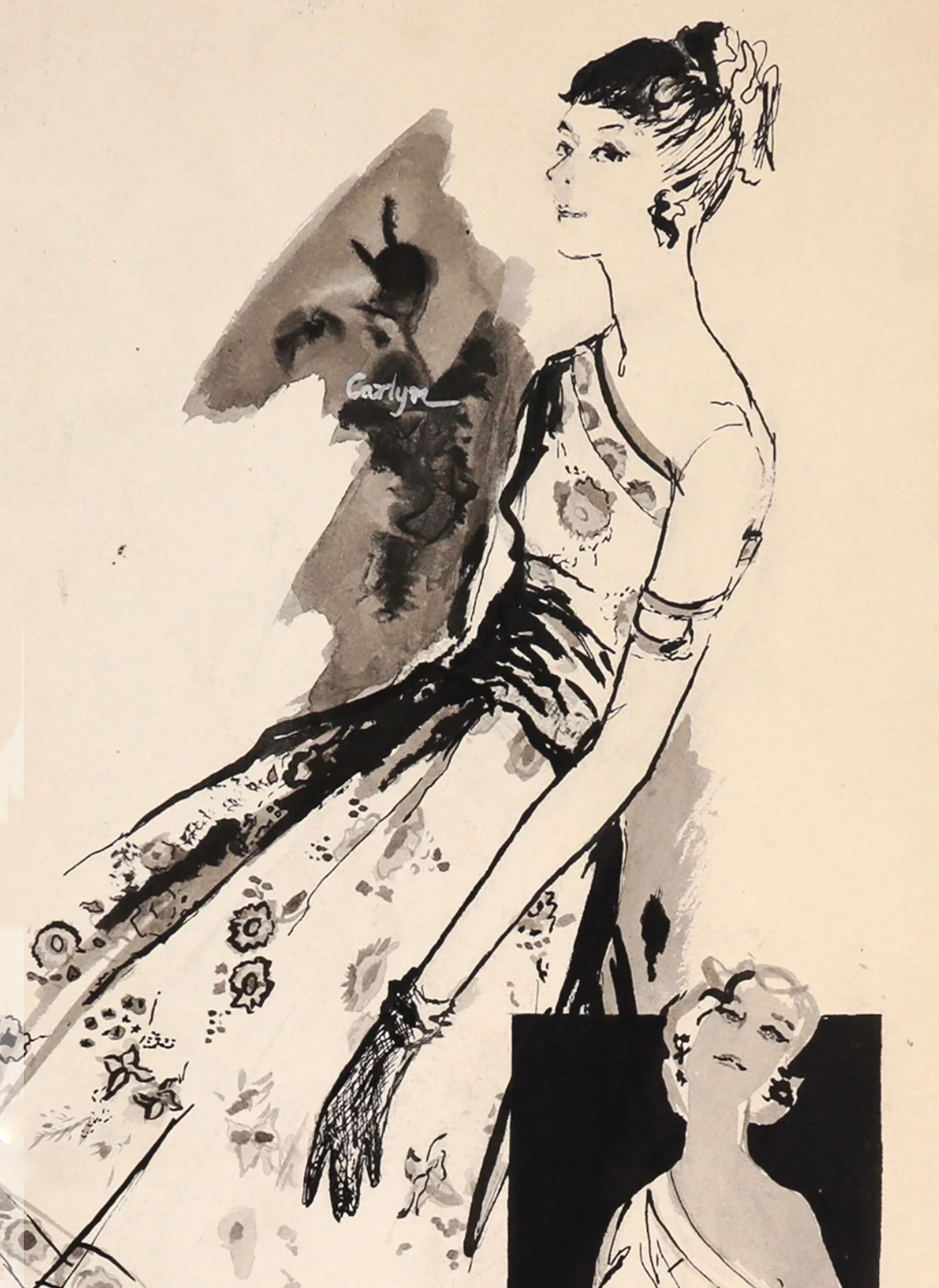 Female Fashion Illustrator Mid Century Pen and Ink