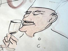 Ritratto Monsieur Fernand Point Leggenda culinaria Acquerello originale e inchiostro