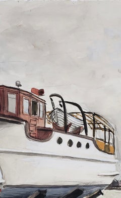 Boats in Dry Dock, Marina Scene Original Artwork Watercolor on Paper Signed
