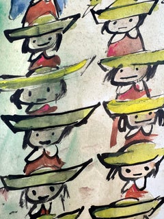 Madeline im Garten mit Windmühle – Originalkunstwerk: zwölf kleine Mädchen