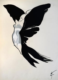 Anuncio vintage de sujetador y faja: obra de arte original de una modelo con alas, a la venta