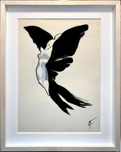 Anuncio vintage de sujetador y faja: obra de arte original de una modelo con alas, a la venta