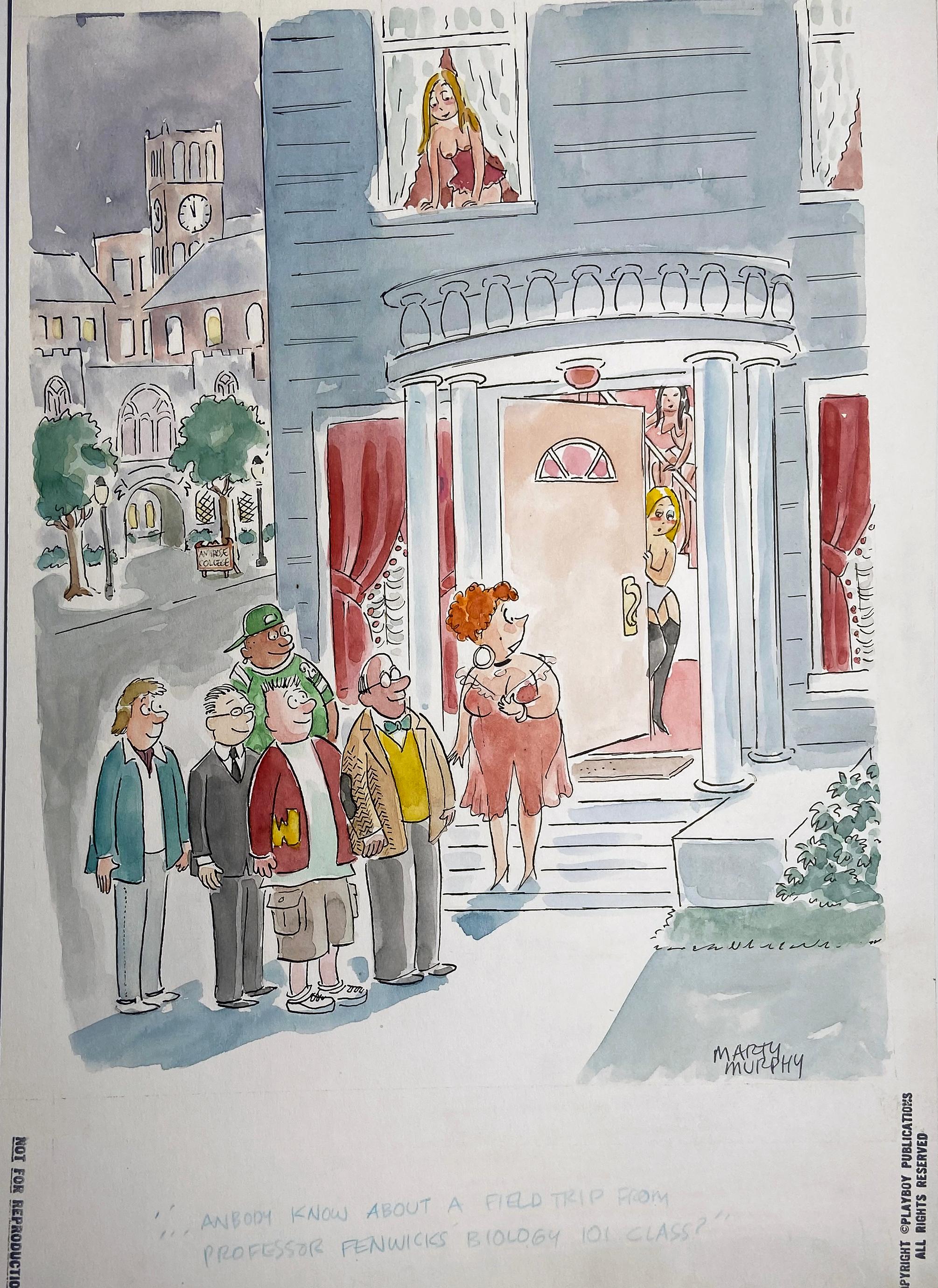 Gita scolastica in un bordello, con vignetta originale della rivista Playboy