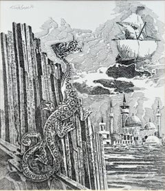 H.P. Lovecraft Dream Quest of Unknown Kadath Original Art for Sale, Dragon