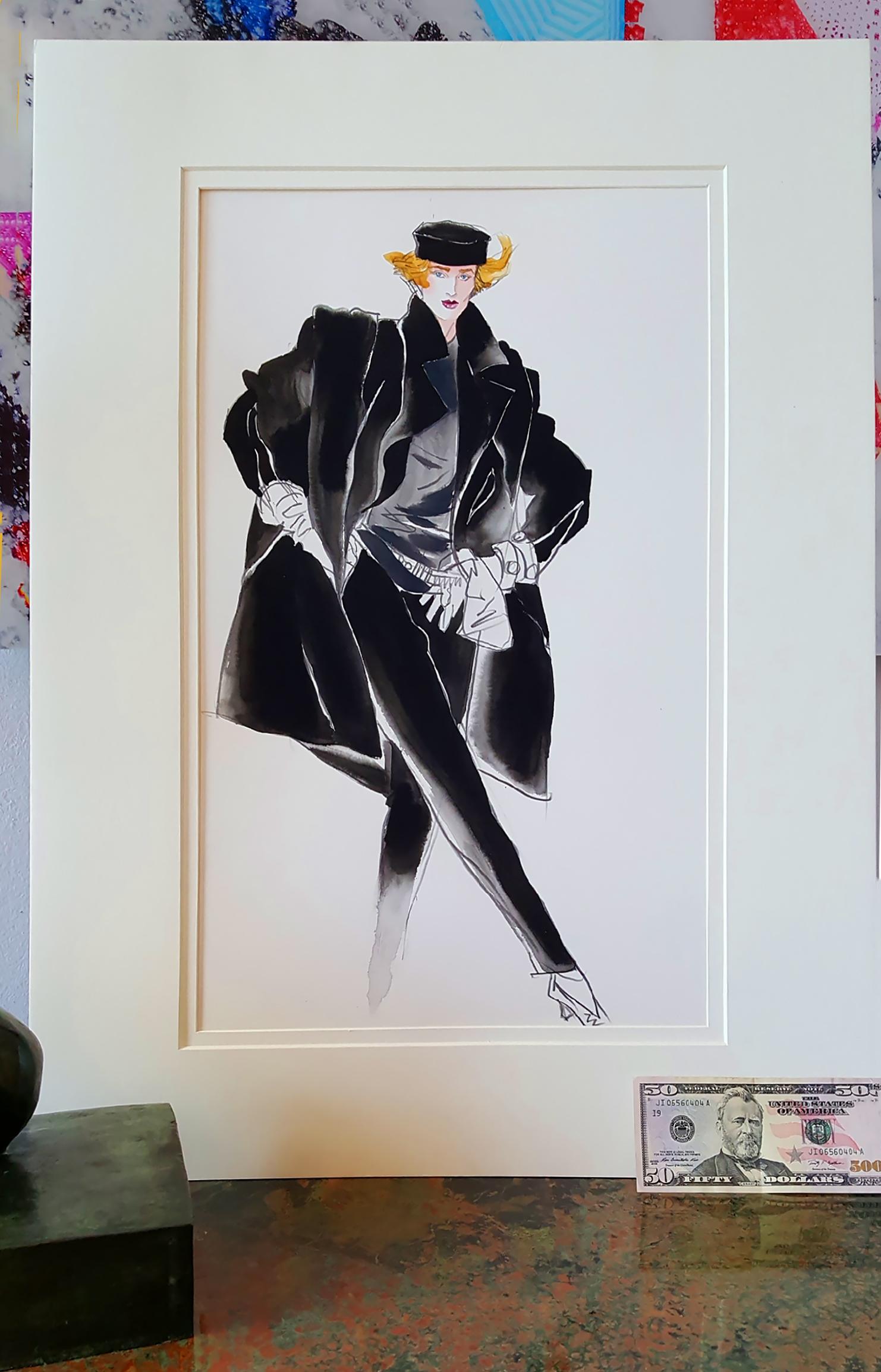 Vogue Magazin Mode-Illustration (Stephen Sprouse)
Antonio's reifer Stil ist in vollem Umfang zu sehen, und mit ein paar schnellen Pinselstrichen verkörpert er den Inbegriff von Stil und Klasse

Signatur: nicht signiert American Vogue, Juni 1984.