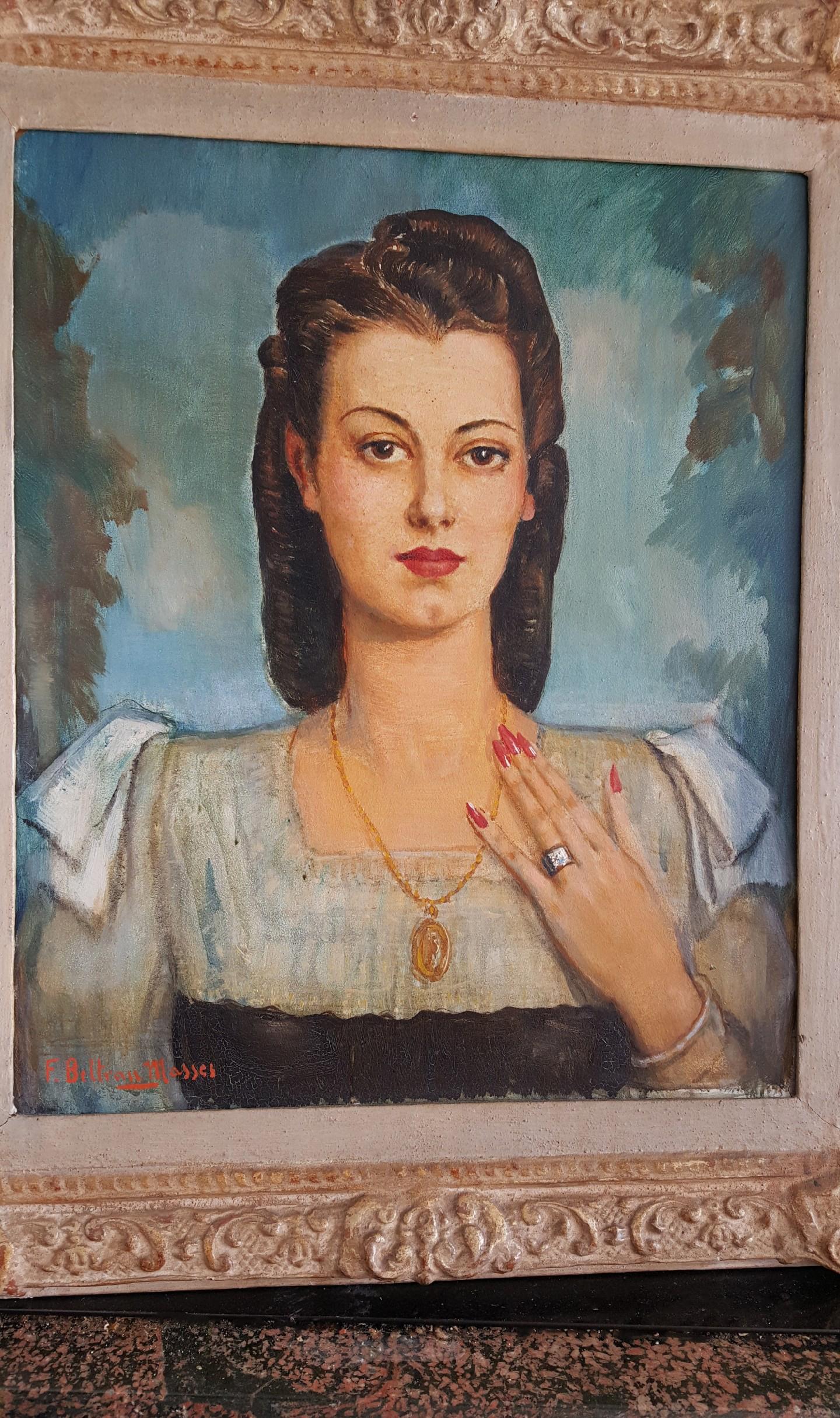 Hispanic woman with jewels Latin female  Art Deco (Art déco), Painting, von Federico Beltran Masses