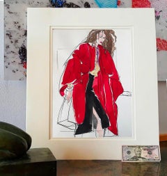 Fashion Model in Red Illustration for Italian Vogue