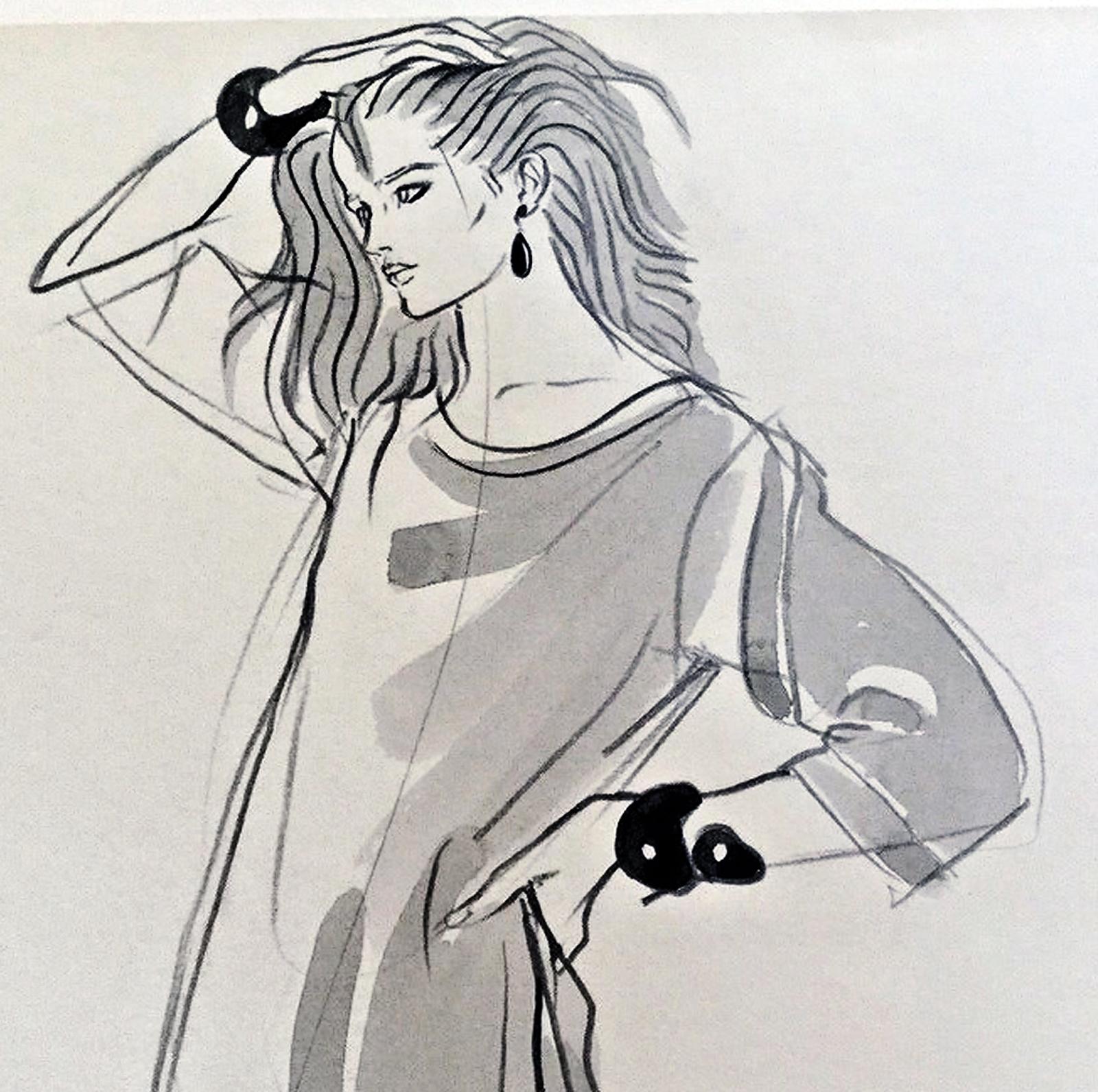 Modèle de mode mannequin avec une silhouette complète de profil - Contemporain Art par Antonio Lopez