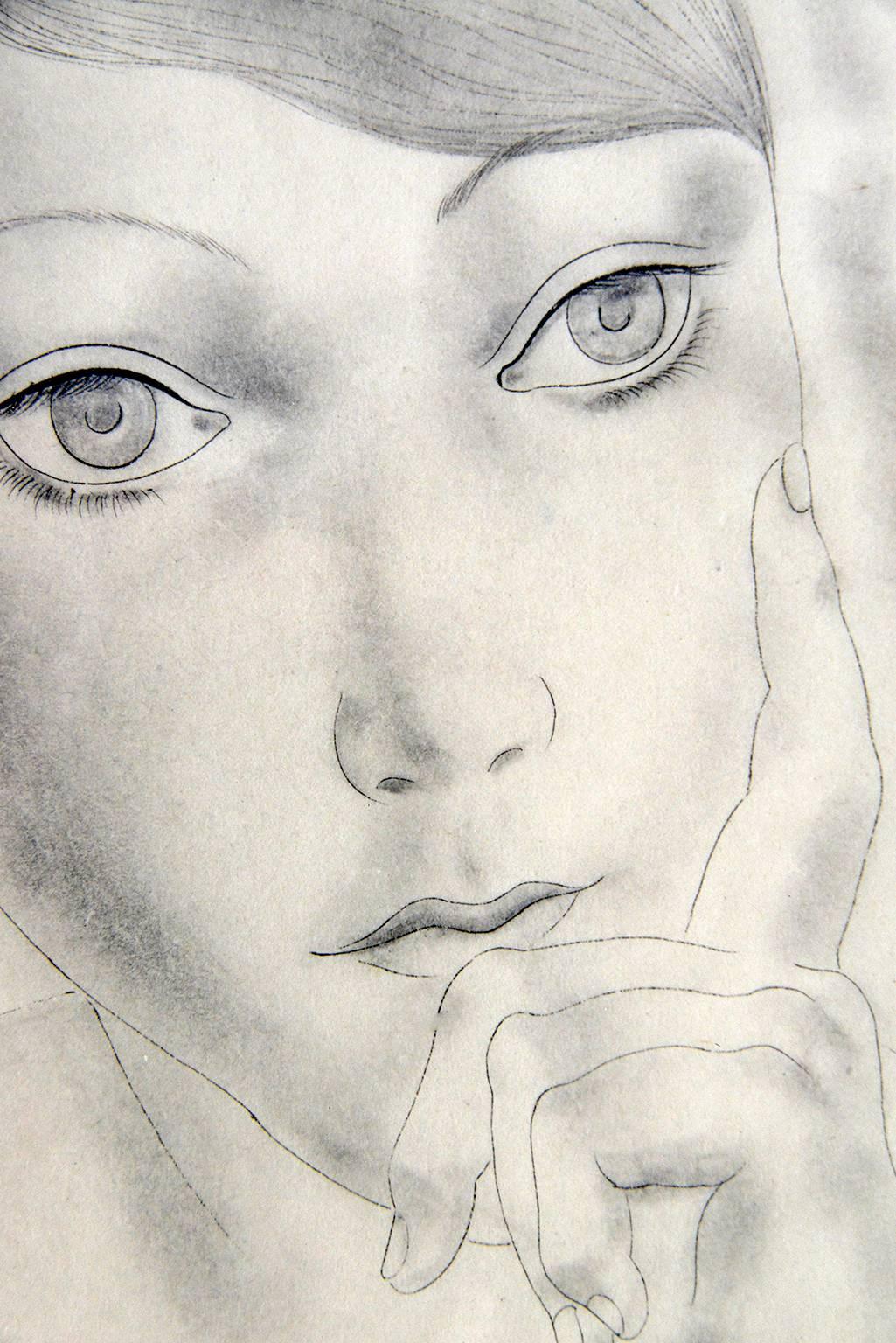  Head of a Young Girl lost in thought - Kiki de Montparnasse - Art by Leonard Tsuguharu Foujita