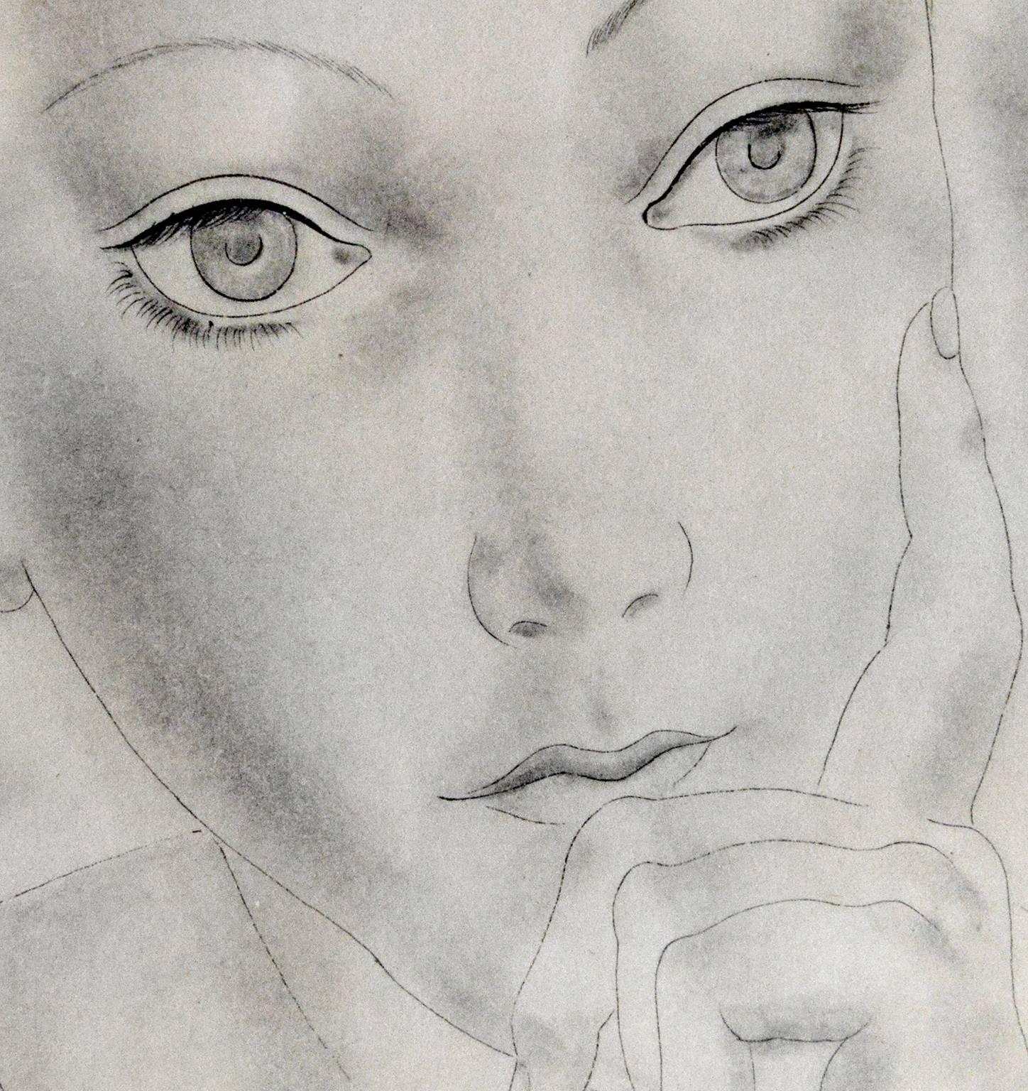  Kopf eines verlorenen Jungen Mädchens – Kiki de Montparnasse (Post-Impressionismus), Art, von Leonard Tsuguharu Foujita