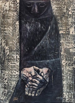 Untitled - Mysterious Figure in Black Pancho and Expressive Hands